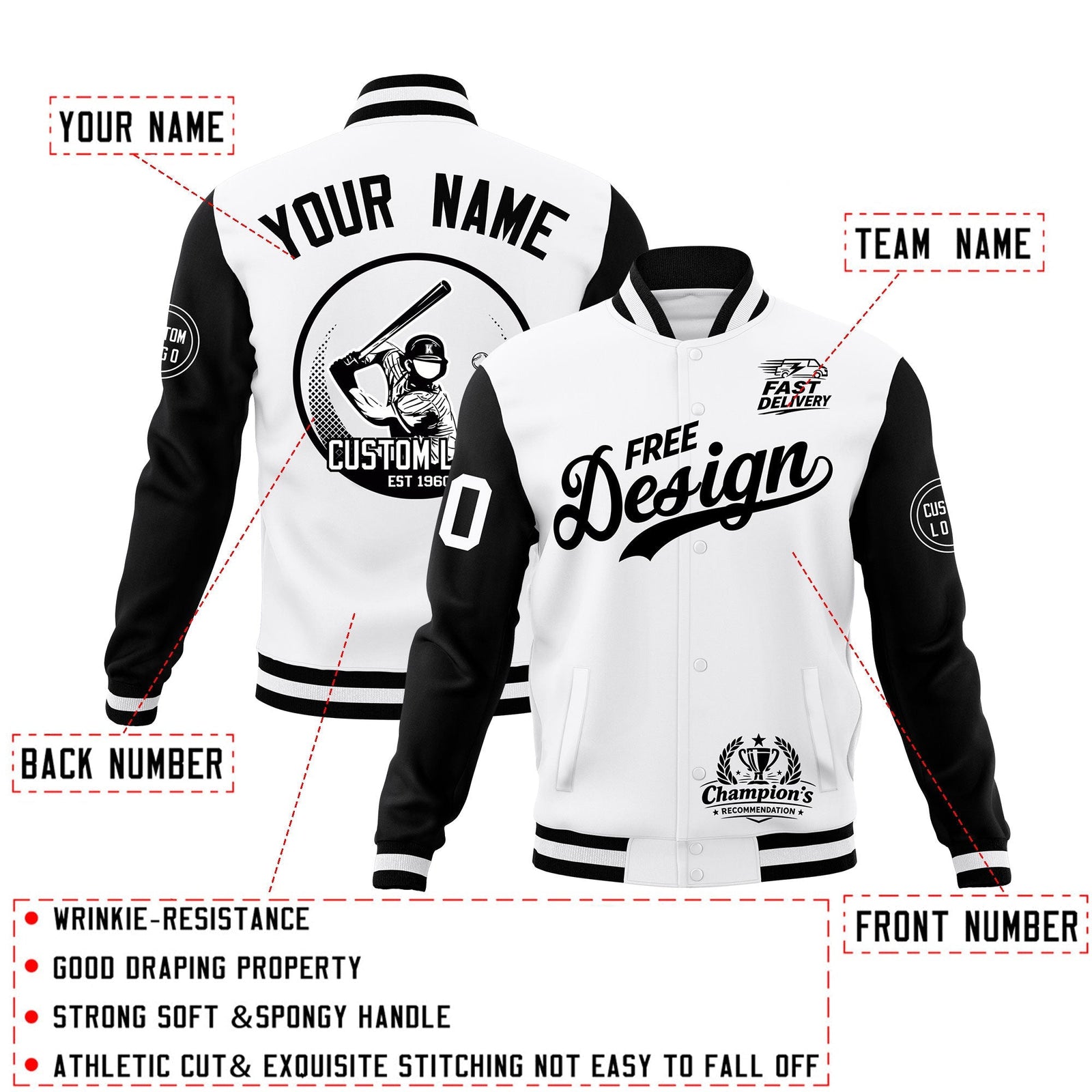 Custom White Black Classic Style Full-Snap Breathable Jacket| KXKSHOP