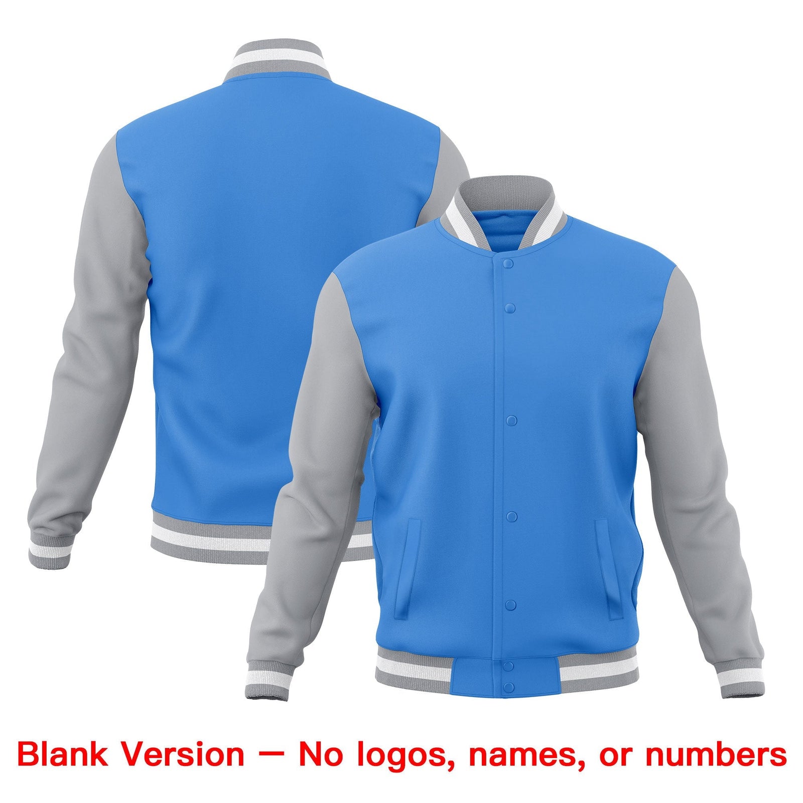 Custom Powder Blue Gray White Classic Style Full-Snap Breathable Jacket| KXKSHOP