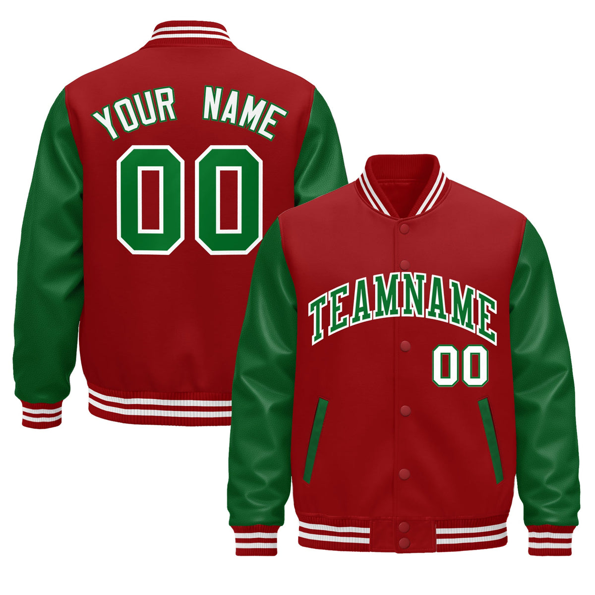 Custom Cream Kelly Green Red Raglan Sleeves Varsity Full-Snap Letterman Jacket| KXKSHOP