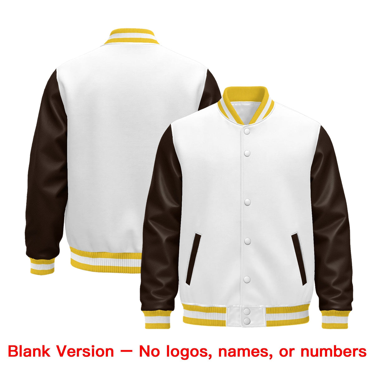 Custom White Brown Gold Raglan Sleeves Varsity Full-Snap Leather Sleeves Letterman Jacket| KXKSHOP