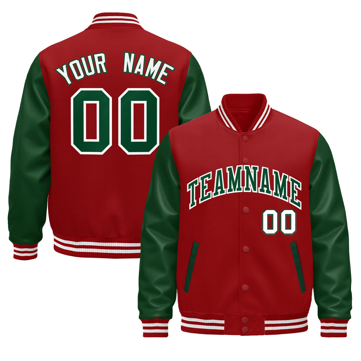 Custom Cream Dark Green Red Raglan Sleeves Varsity Full-Snap Leather Sleeves Letterman Jacket| KXKSHOP