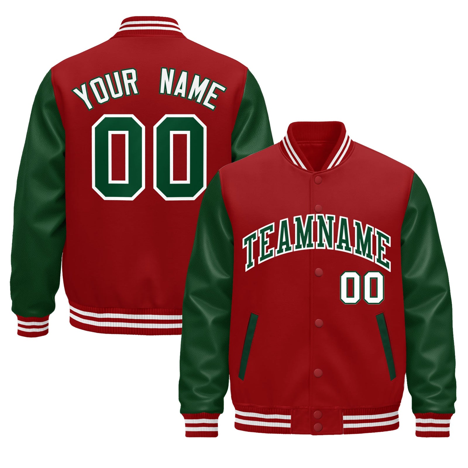 Custom Cream Dark Green Red Raglan Sleeves Varsity Full-Snap Leather Sleeves Letterman Jacket| KXKSHOP