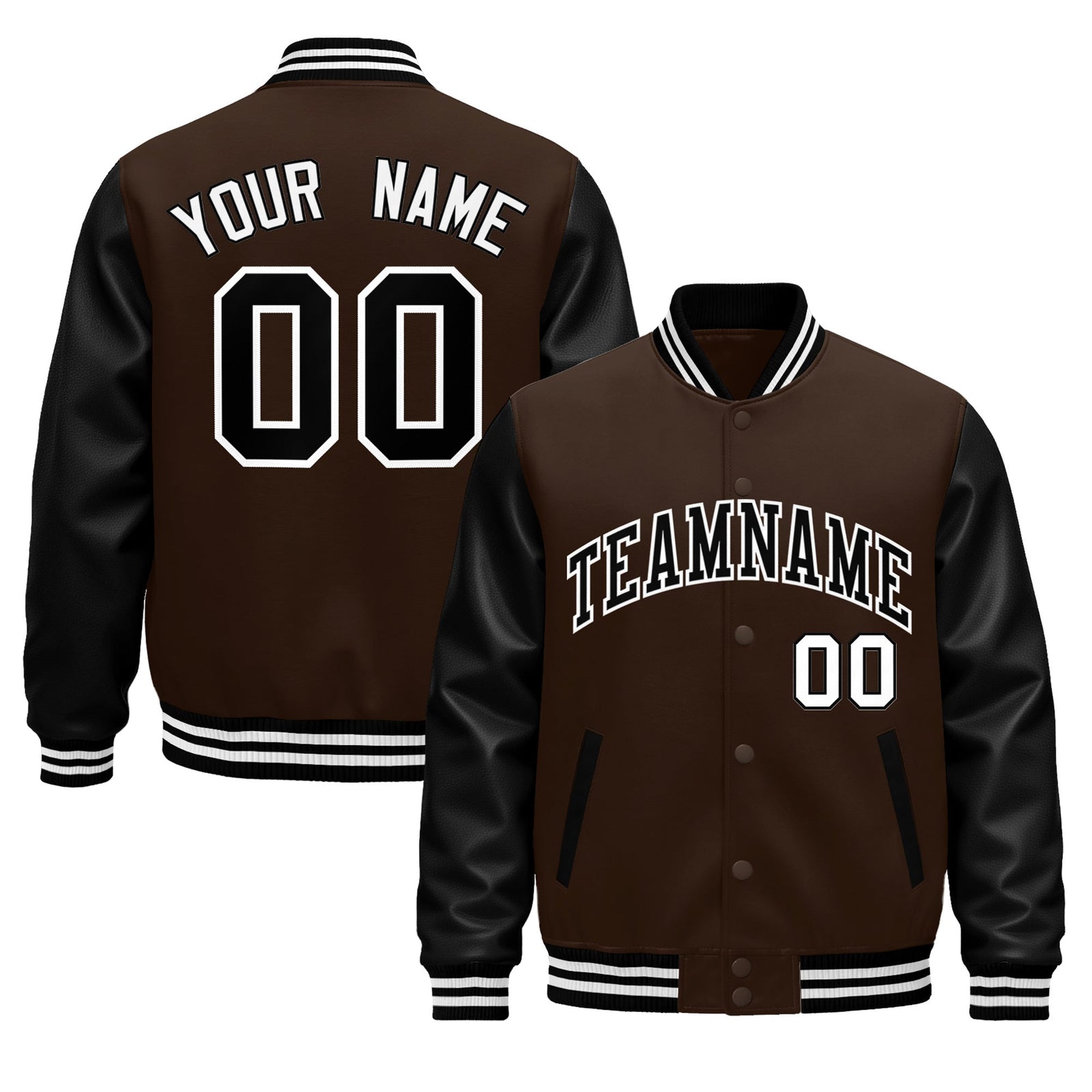 Custom Black Brown White Raglan Sleeves Varsity Full-Snap Leather Sleeves Letterman Jacket| KXKSHOP