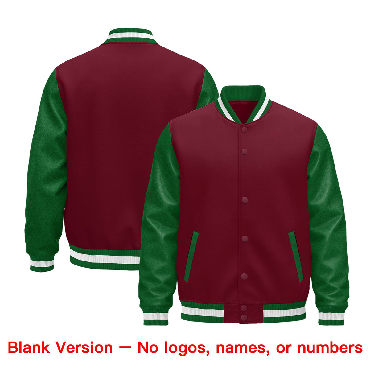 Custom Crimson Kelly Green White Raglan Sleeves Varsity Full-Snap Letterman Jacket| KXKSHOP