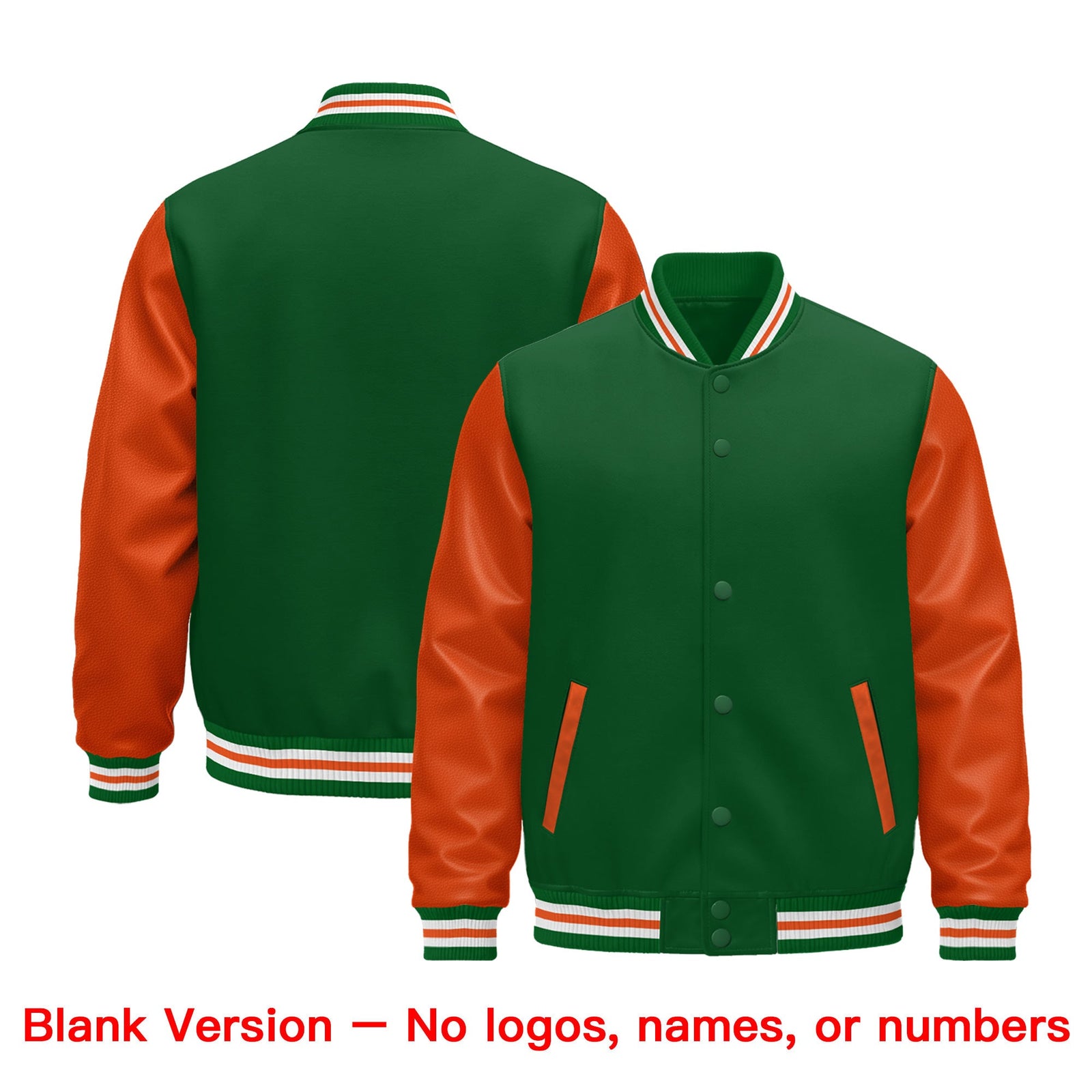 Custom Kelly Green Orange White Raglan Sleeves Varsity Full-Snap Letterman Jacket| KXKSHOP