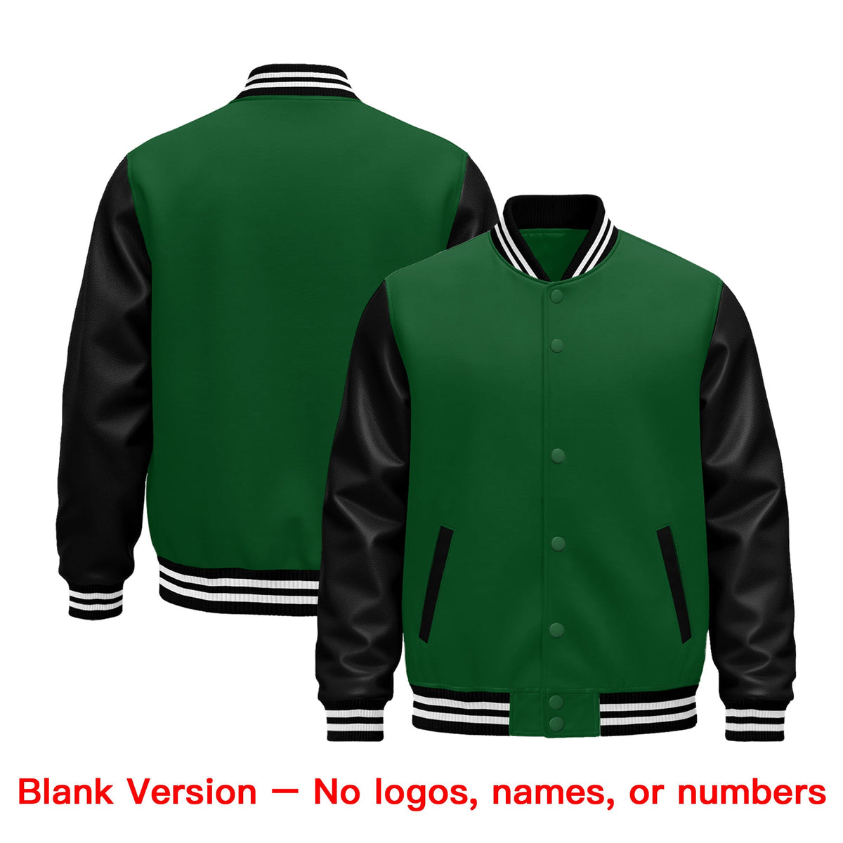 Custom Kelly Green Black White Raglan Sleeves Varsity Full-Snap Leather Sleeves Letterman Jacket| KXKSHOP