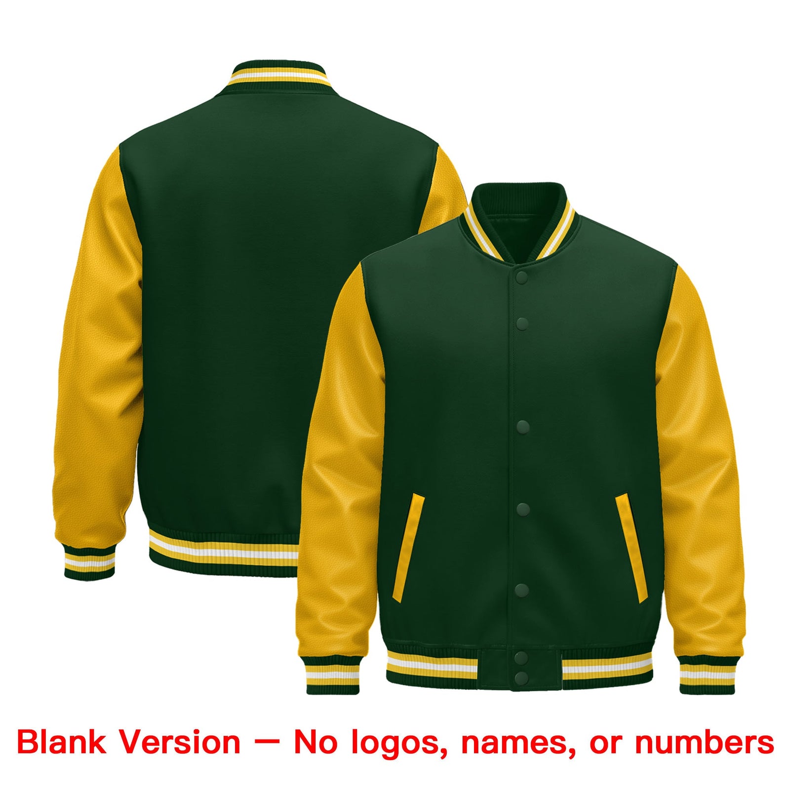 Custom Dark Green Gold White Raglan Sleeves Varsity Full-Snap Leather Sleeves Letterman Jacket| KXKSHOP