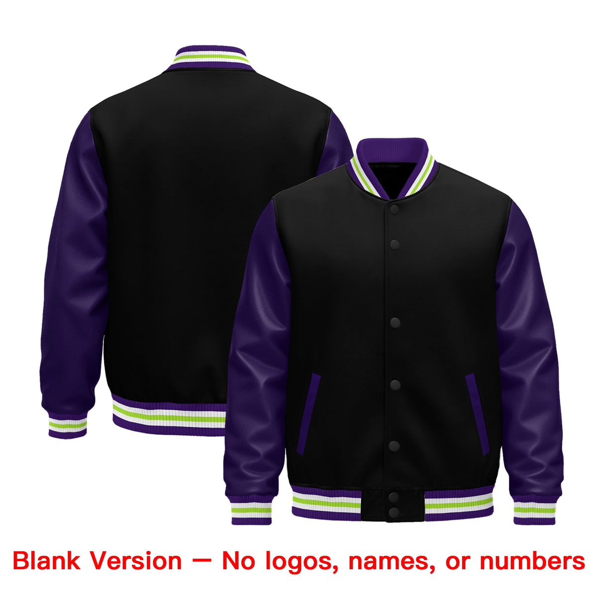Custom Purple Black Neon Green Raglan Sleeves Varsity Full-Snap Leather Sleeves Letterman Jacket| KXKSHOP