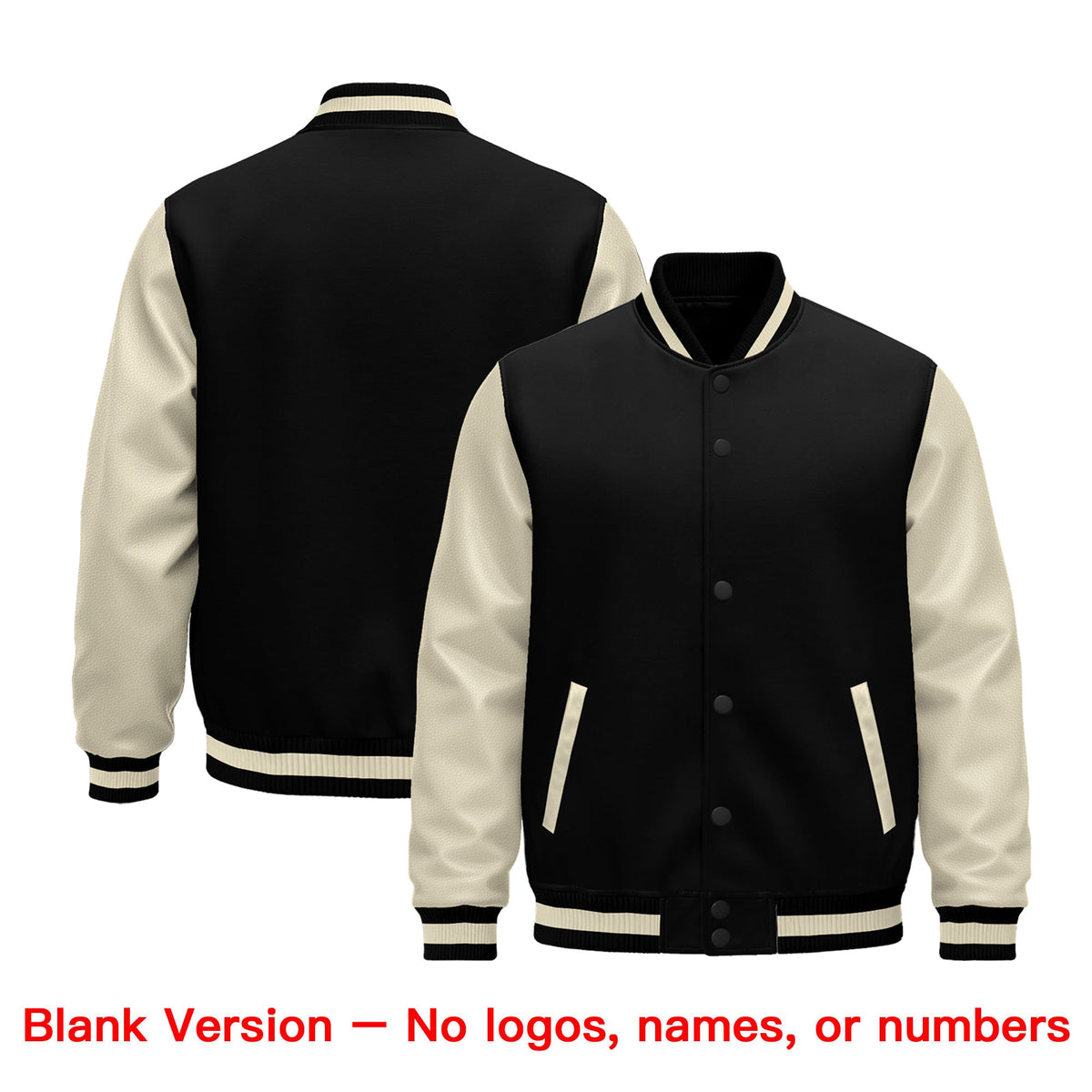 Custom Black Cream Raglan Sleeves Varsity Full-Snap Leather Sleeves Letterman Jacket| KXKSHOP