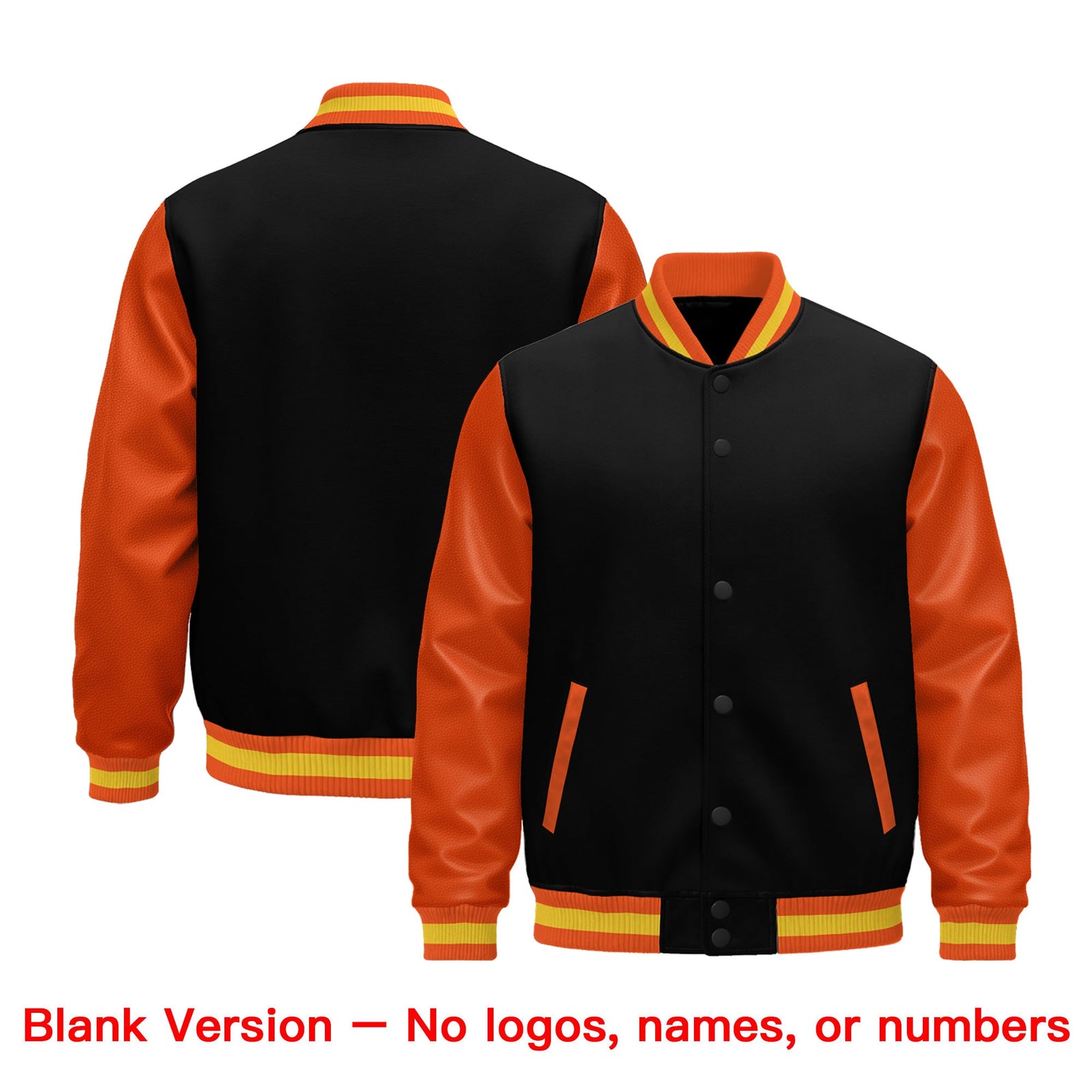 Custom Black Orange Gold Raglan Sleeves Varsity Full-Snap Leather Sleeves Letterman Jacket| KXKSHOP