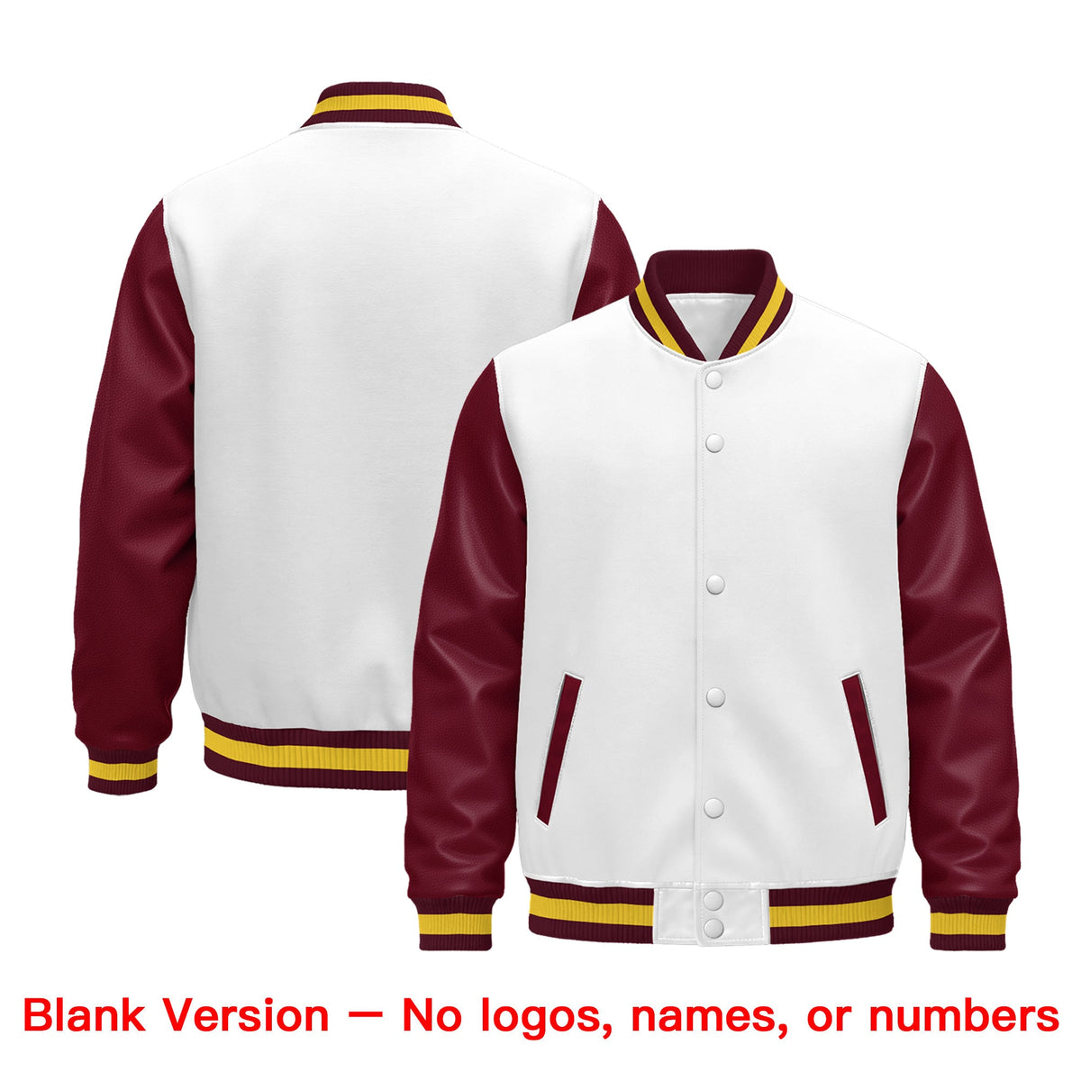 Custom Burgundy White Crimson Gold Raglan Sleeves Varsity Full-Snap Leather Sleeves Letterman Jacket| KXKSHOP