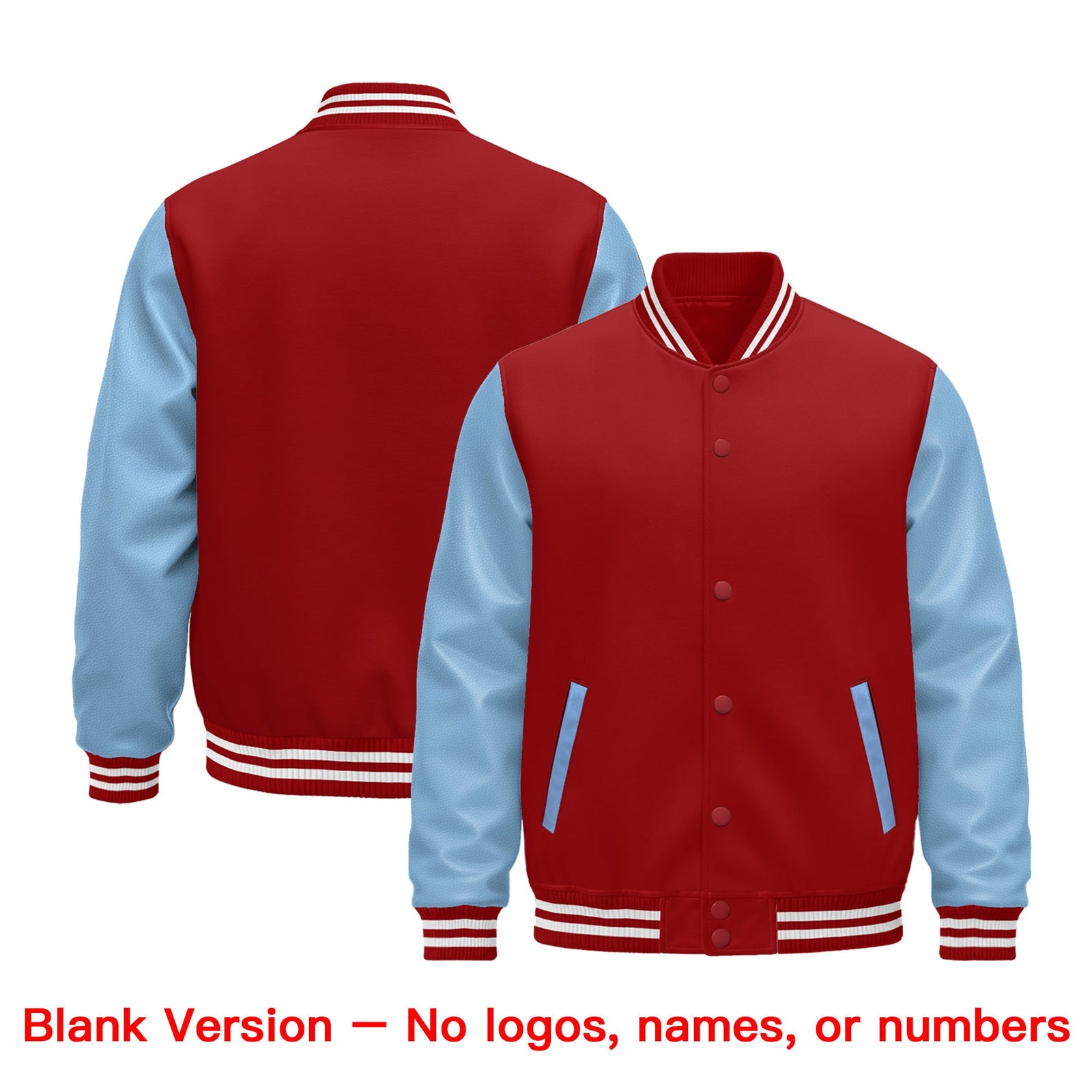 Custom Cream Light Blue Red Raglan Sleeves Varsity Full-Snap Leather Sleeves Letterman Jacket| KXKSHOP