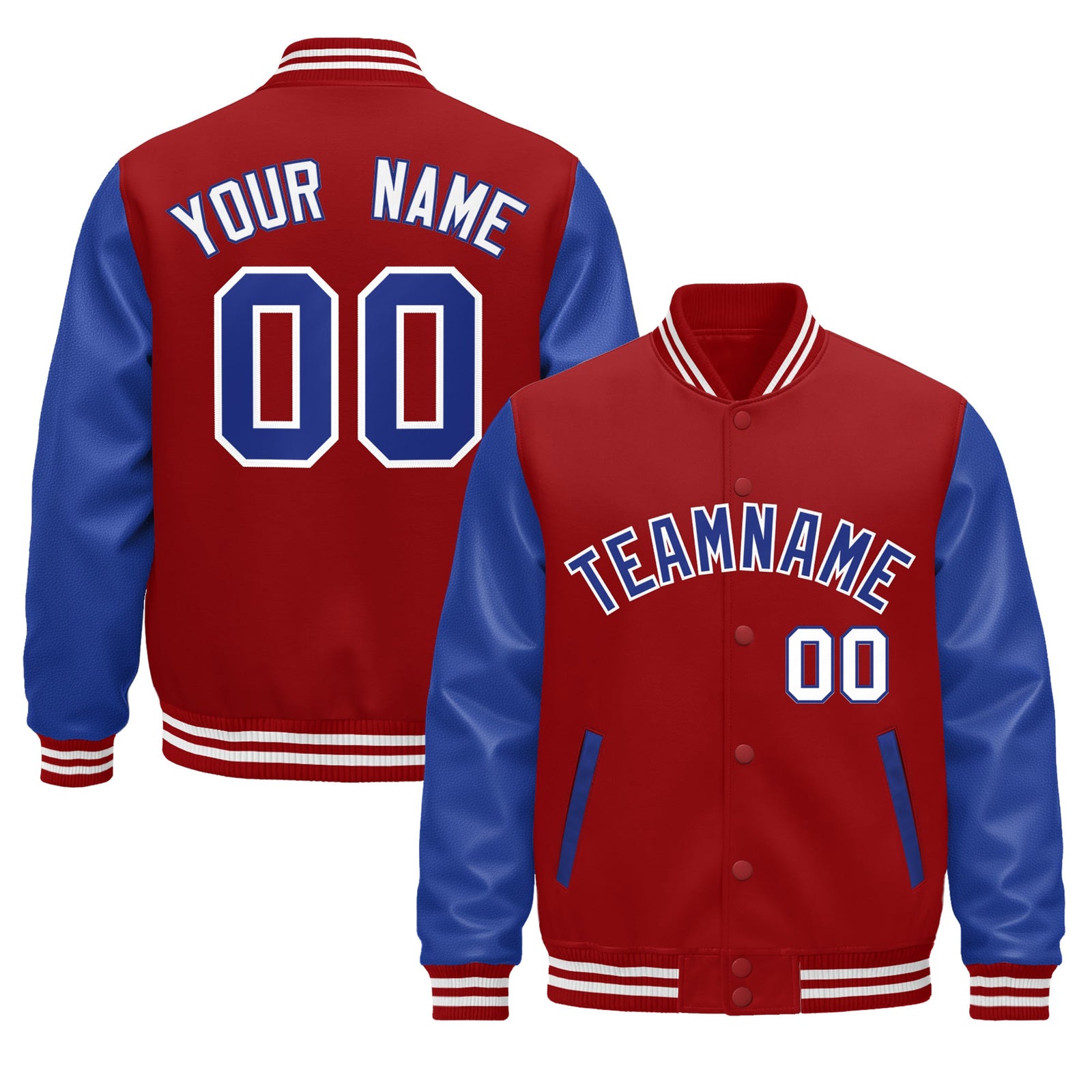 Custom Cream Royal Blue Red Raglan Sleeves Varsity Full-Snap Leather Sleeves Letterman Jacket| KXKSHOP