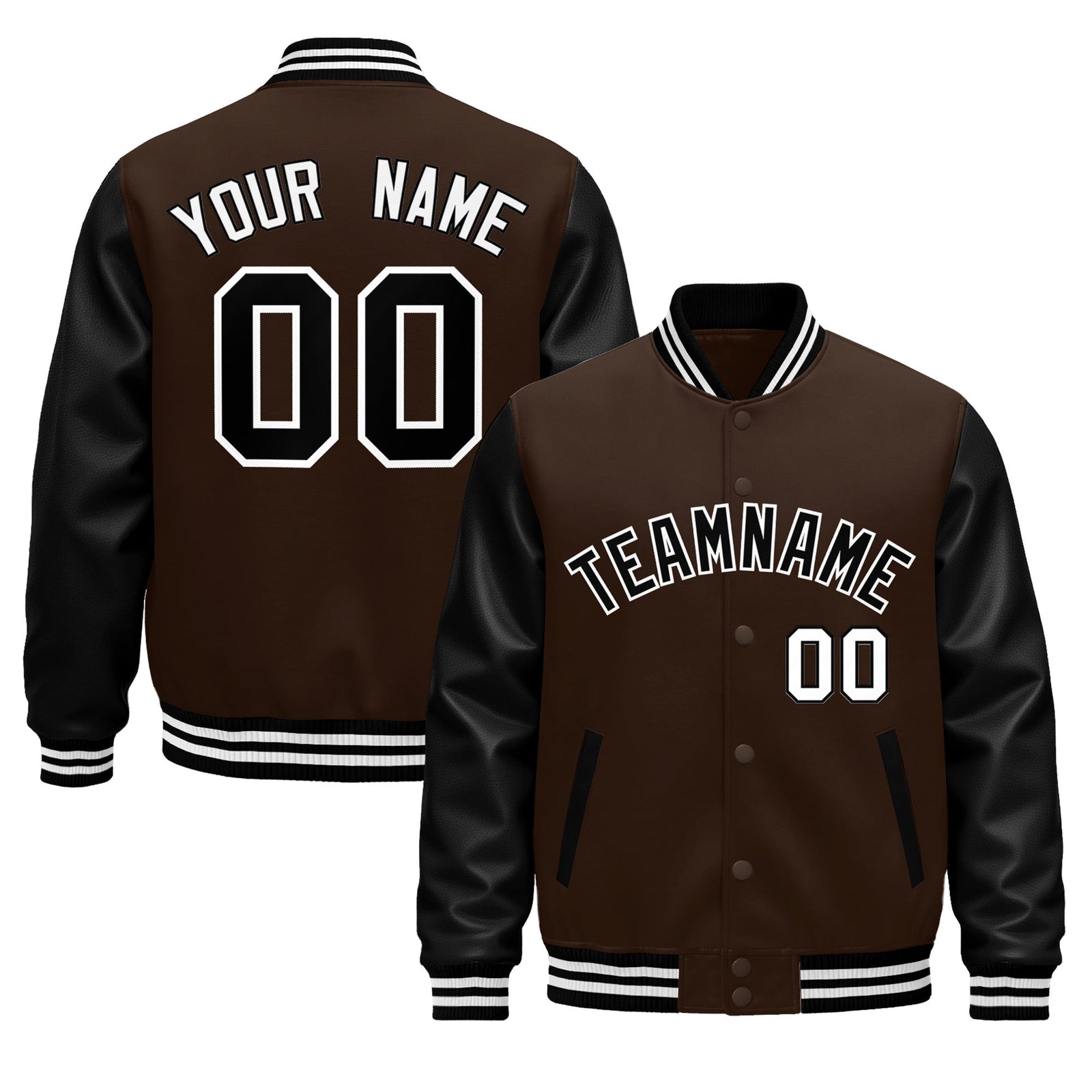 Custom Black Brown White Raglan Sleeves Varsity Full-Snap Leather Sleeves Letterman Jacket| KXKSHOP