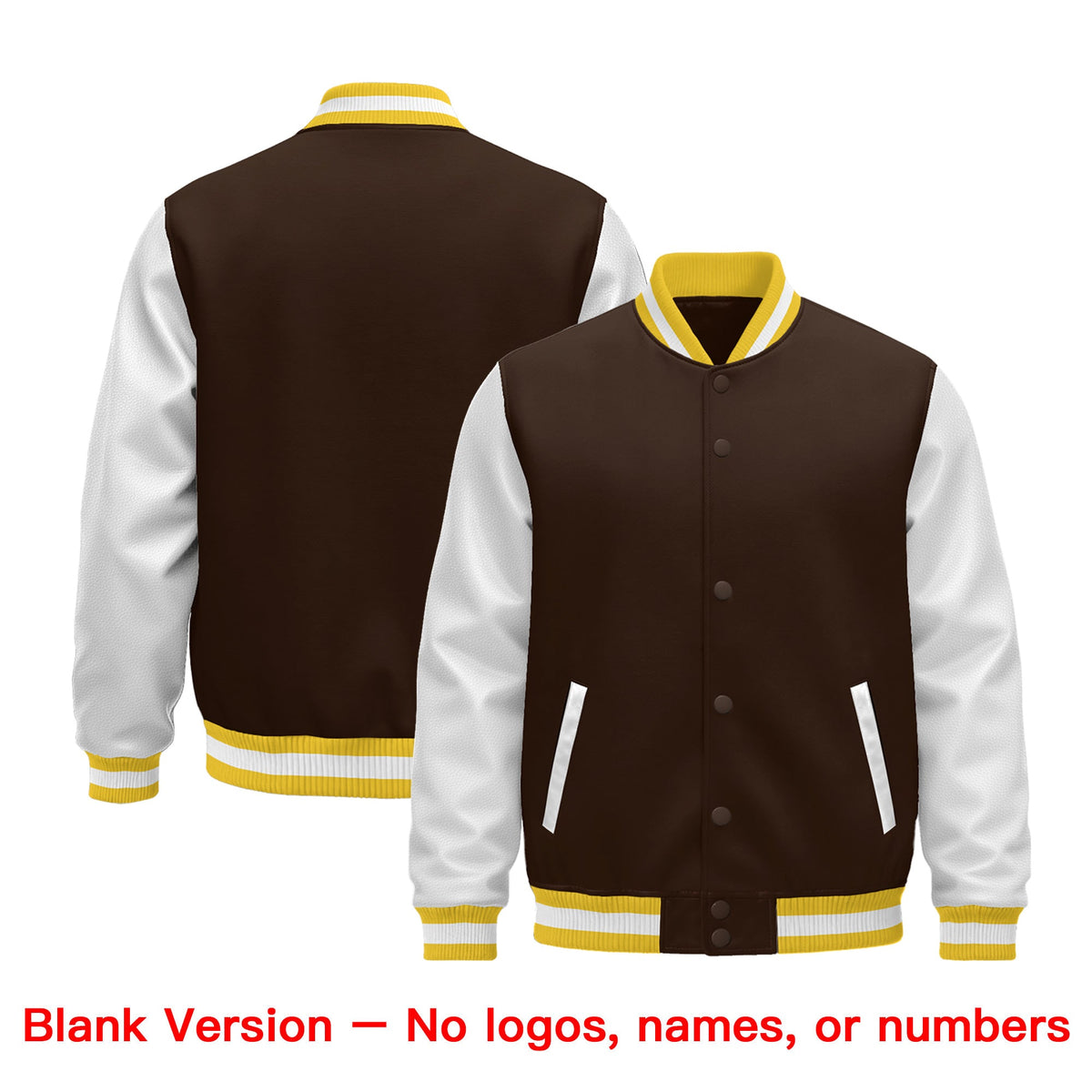 Custom White Brown Gold Raglan Sleeves Varsity Full-Snap Leather Sleeves Letterman Jacket| KXKSHOP