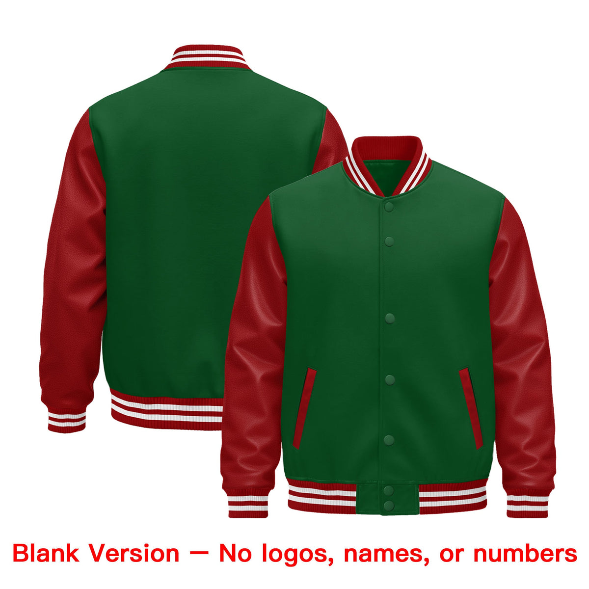 Custom Kelly Green Red White Raglan Sleeves Varsity Full-Snap Letterman Jacket| KXKSHOP