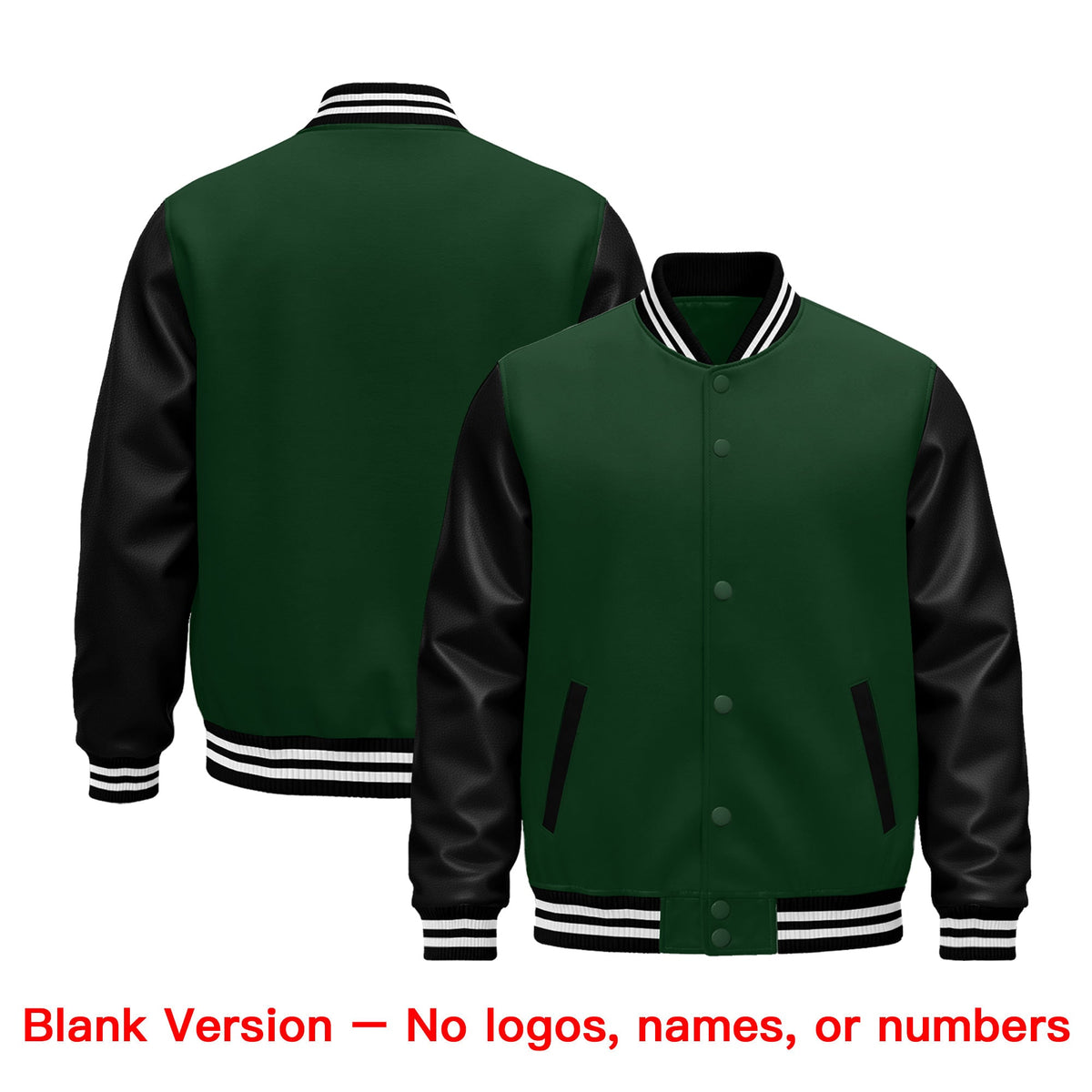 Custom Black Dark Green White Raglan Sleeves Varsity Full-Snap Leather Sleeves Letterman Jacket| KXKSHOP