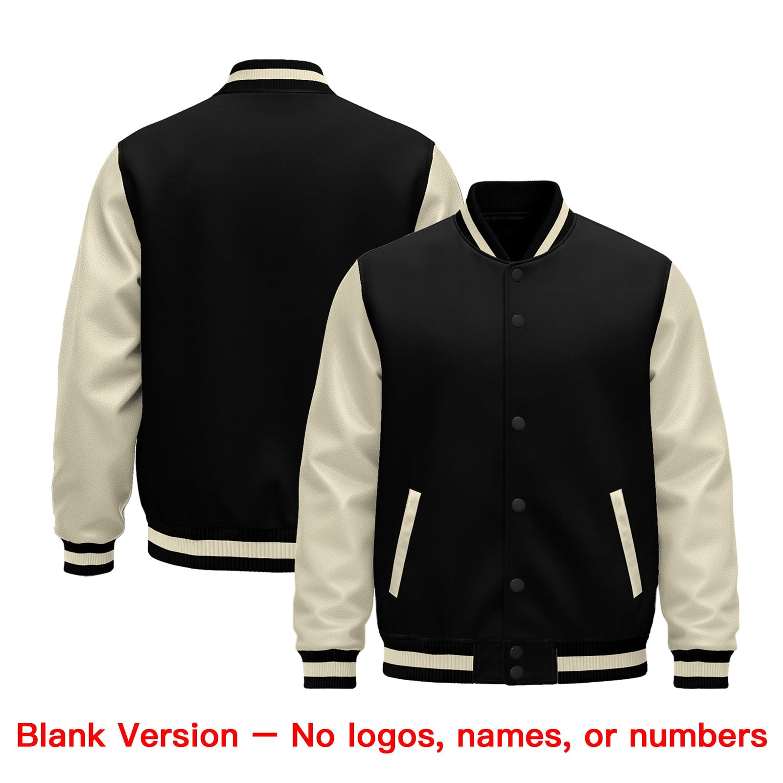 Custom Black Cream Raglan Sleeves Varsity Full-Snap Leather Sleeves Letterman Jacket| KXKSHOP