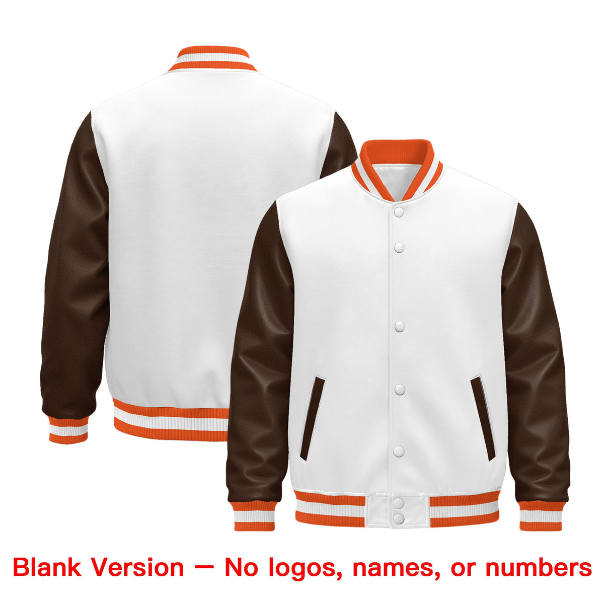 Custom White Brown Orange Raglan Sleeves Varsity Full-Snap Leather Sleeves Letterman Jacket| KXKSHOP