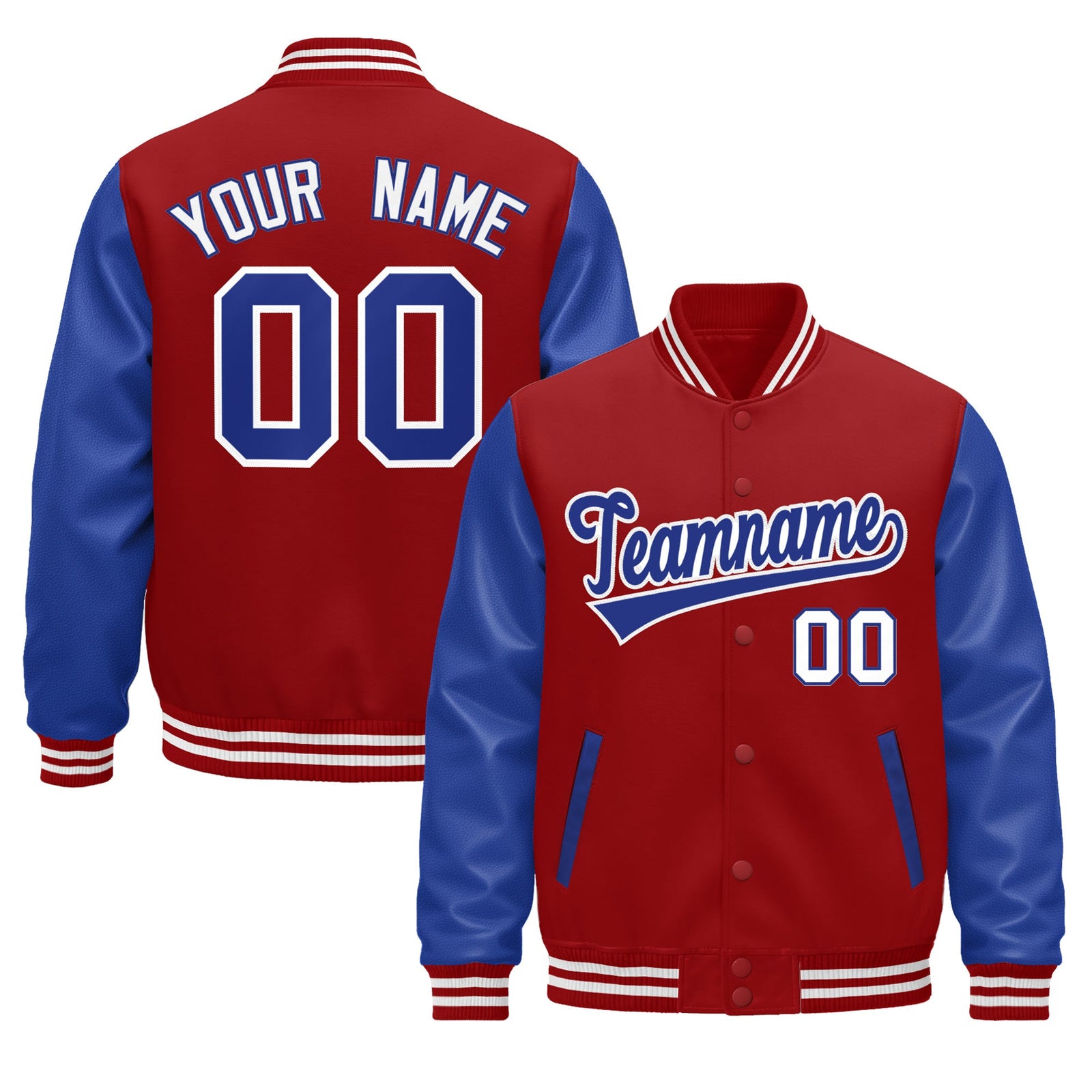 Custom Cream Royal Blue Red Raglan Sleeves Varsity Full-Snap Leather Sleeves Letterman Jacket| KXKSHOP