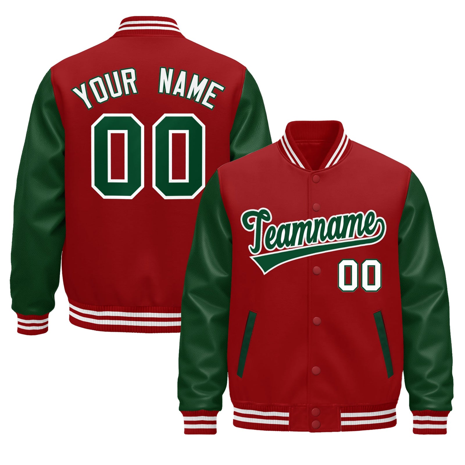 Custom Cream Dark Green Red Raglan Sleeves Varsity Full-Snap Leather Sleeves Letterman Jacket| KXKSHOP