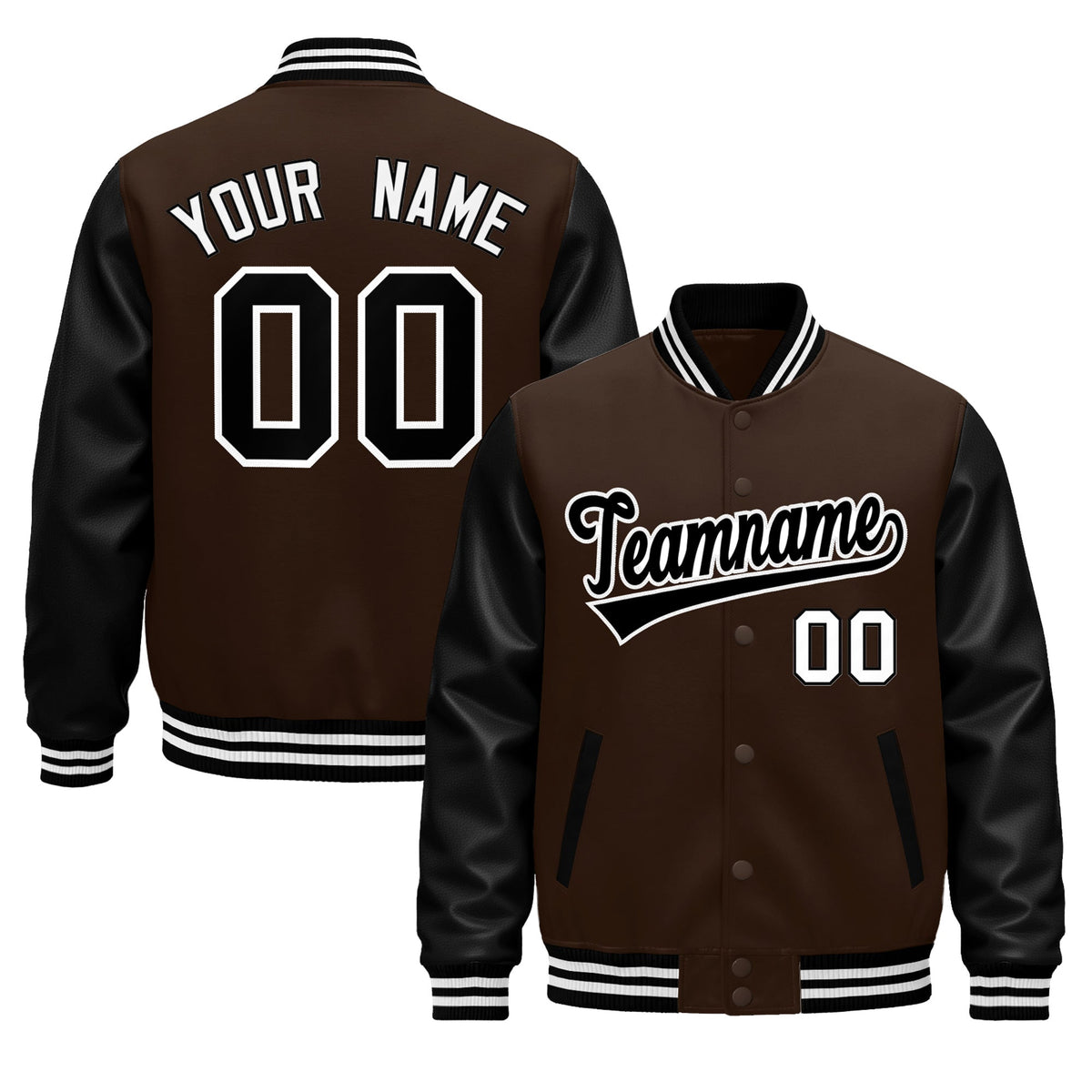 Custom Black Brown White Raglan Sleeves Varsity Full-Snap Leather Sleeves Letterman Jacket| KXKSHOP