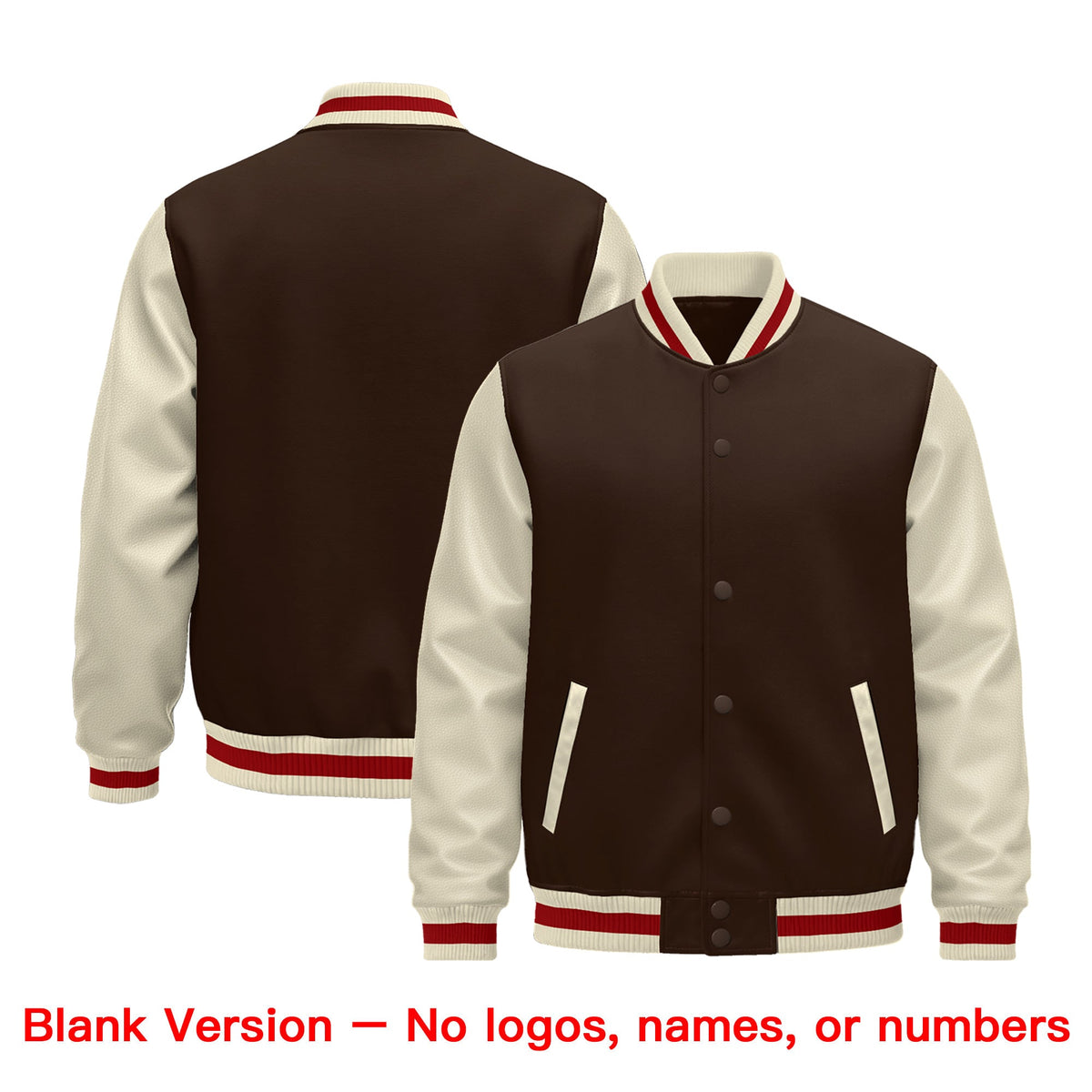 Custom Cream Brown Red Raglan Sleeves Varsity Full-Snap Leather Sleeves Letterman Jacket| KXKSHOP