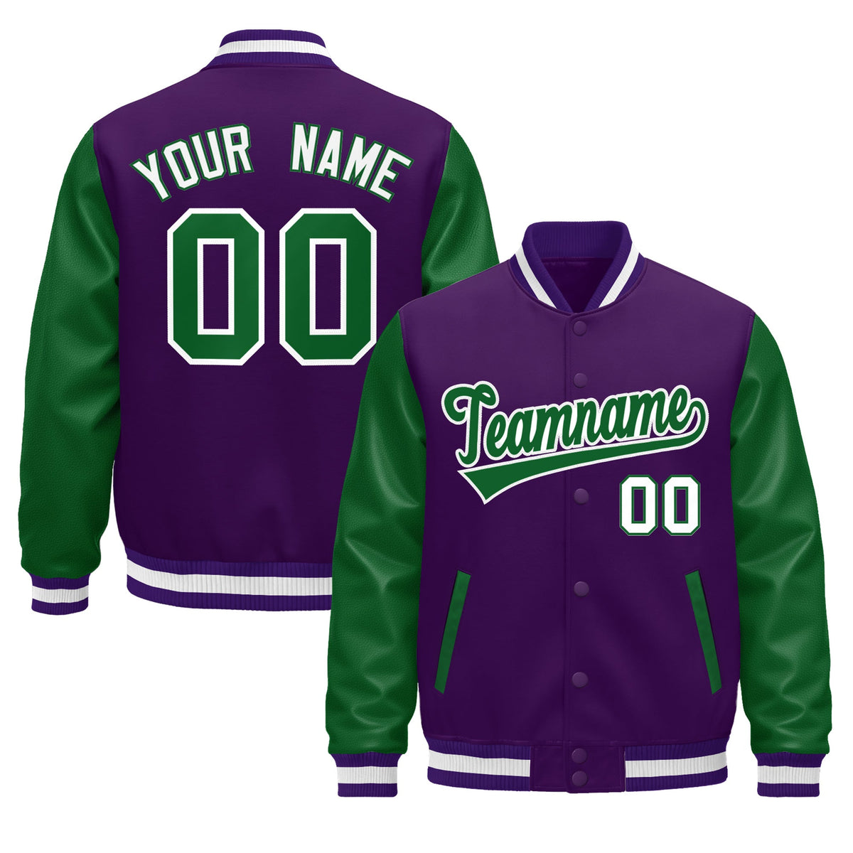 Custom Purple Kelly Green White Raglan Sleeves Varsity Full-Snap Letterman Jacket| KXKSHOP