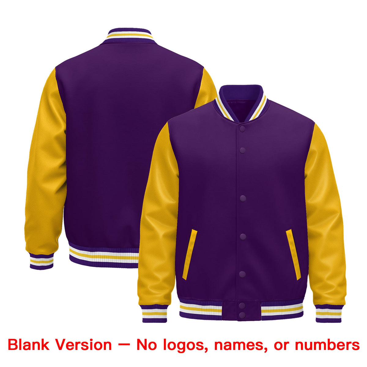Custom Purple Gold White Raglan Sleeves Varsity Full-Snap Leather Sleeves Letterman Jacket| KXKSHOP
