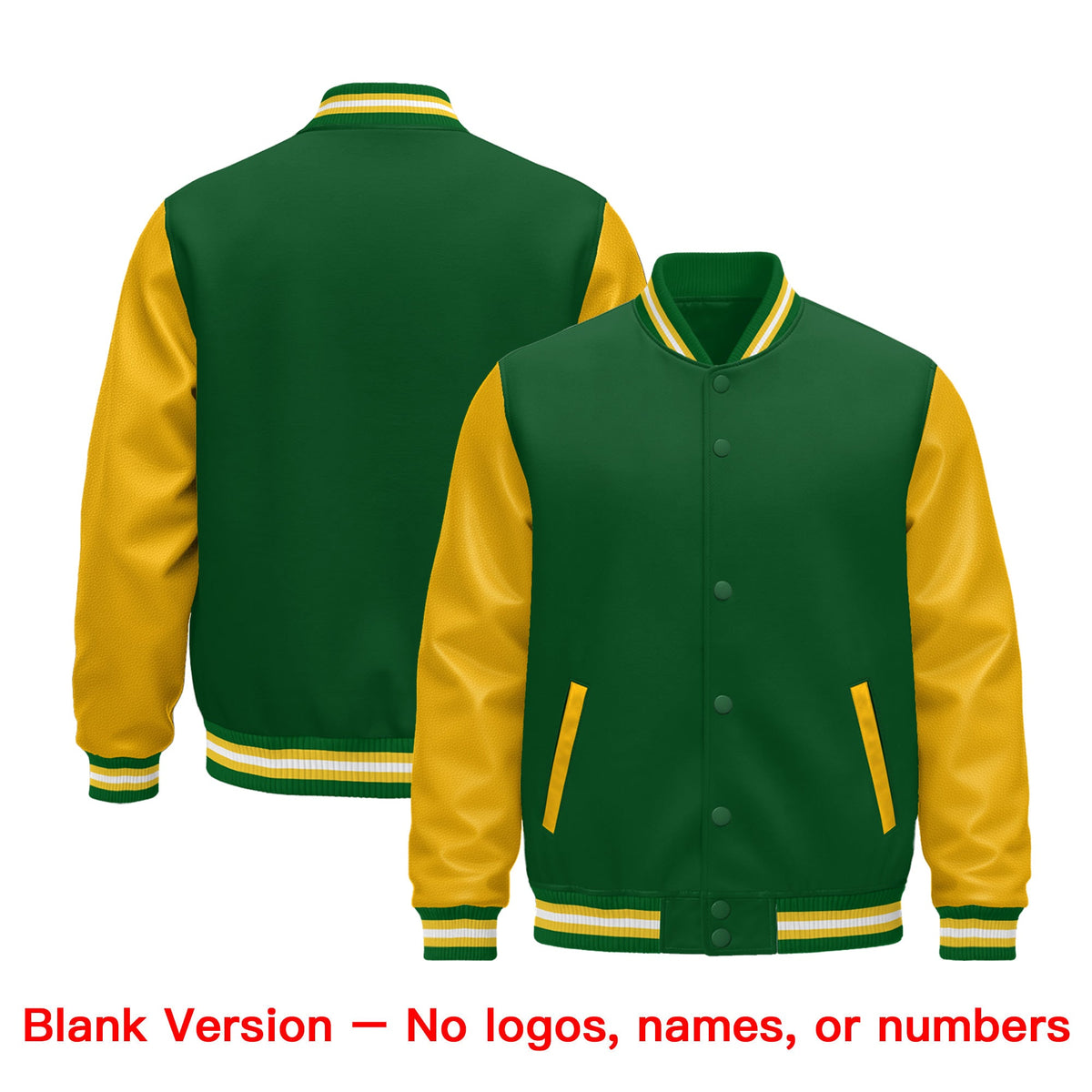 Custom Kelly Green Gold White Raglan Sleeves Varsity Full-Snap Leather Sleeves Letterman Jacket| KXKSHOP
