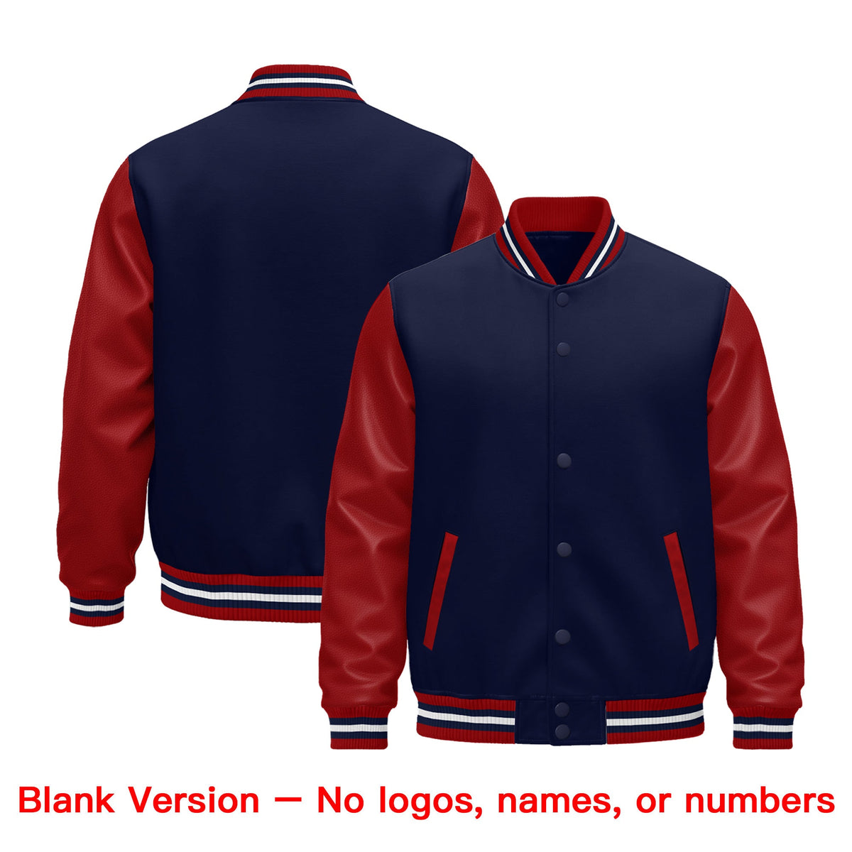 Custom Red Navy White Raglan Sleeves Varsity Full-Snap Leather Sleeves Letterman Jacket| KXKSHOP