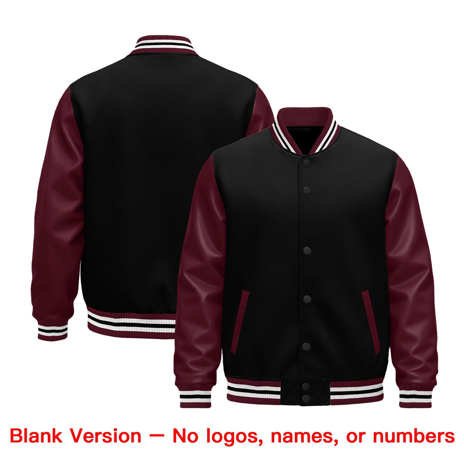 Custom Burgundy Black Crimson Raglan Sleeves Varsity Full-Snap Leather Sleeves Letterman Jacket| KXKSHOP