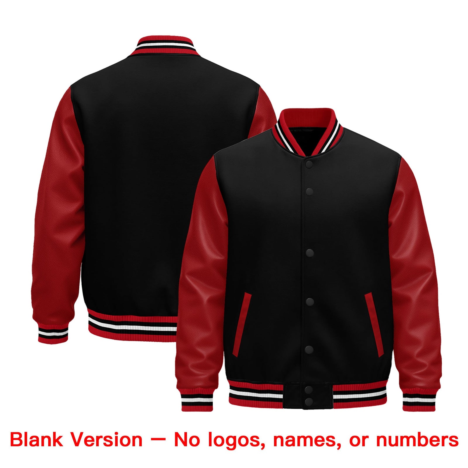 Custom Red Black White Raglan Sleeves Varsity Full-Snap Leather Sleeves Letterman Jacket| KXKSHOP