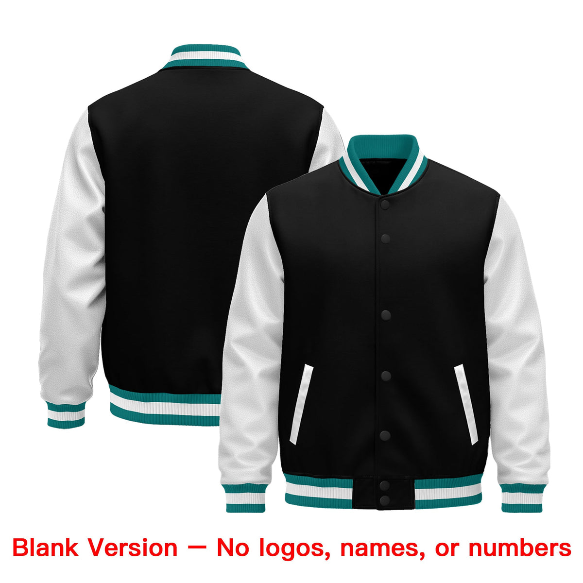 Custom Black Teal White Raglan Sleeves Varsity Full-Snap Leather Sleeves Letterman Jacket| KXKSHOP