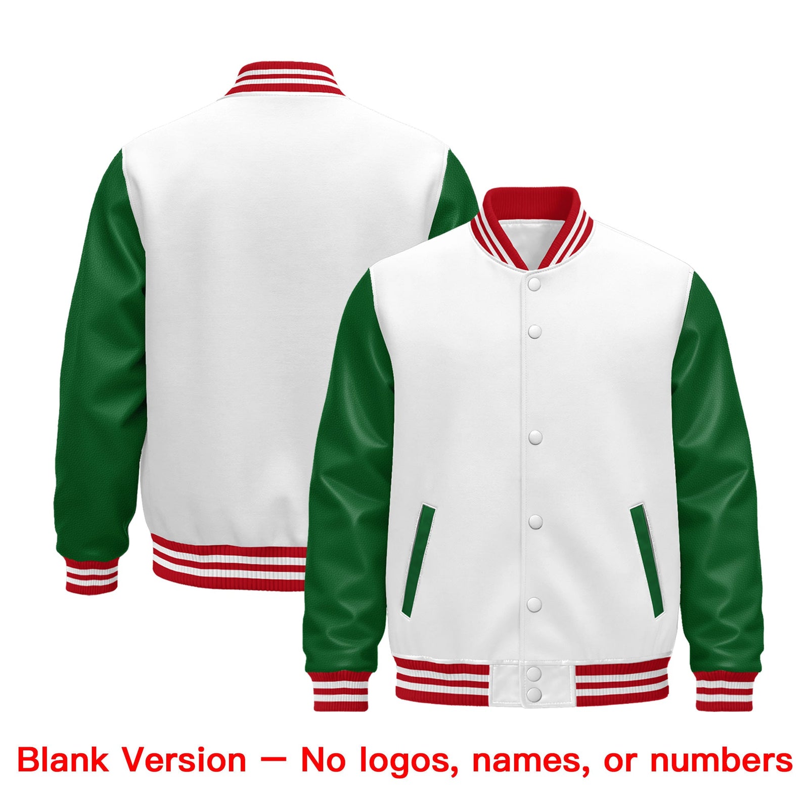 Custom Kelly Green White Red Raglan Sleeves Varsity Full-Snap Letterman Jacket| KXKSHOP