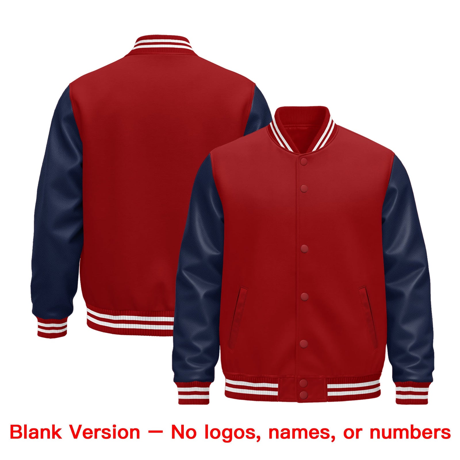 Custom Navy Red White Raglan Sleeves Varsity Full-Snap Leather Sleeves Letterman Jacket| KXKSHOP