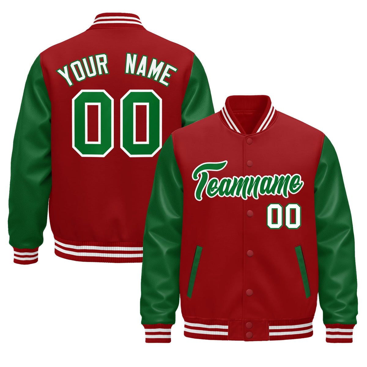 Custom Cream Kelly Green Red Raglan Sleeves Varsity Full-Snap Letterman Jacket| KXKSHOP