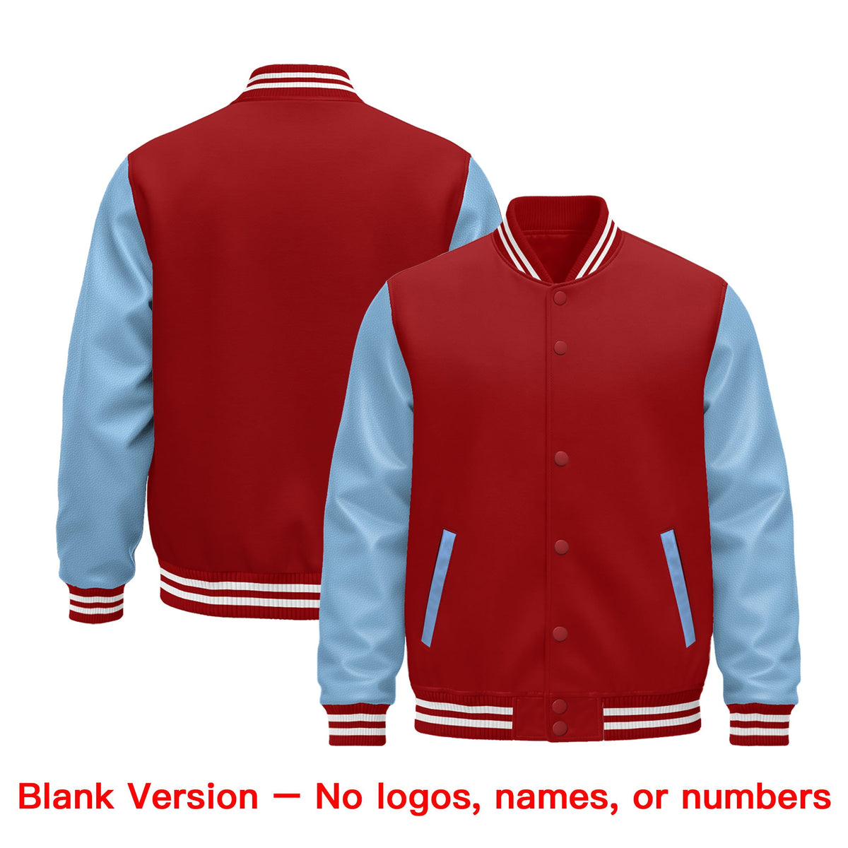 Custom Cream Light Blue Red Raglan Sleeves Varsity Full-Snap Leather Sleeves Letterman Jacket| KXKSHOP