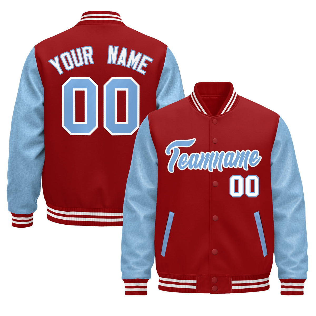 Custom Cream Light Blue Red Raglan Sleeves Varsity Full-Snap Leather Sleeves Letterman Jacket| KXKSHOP