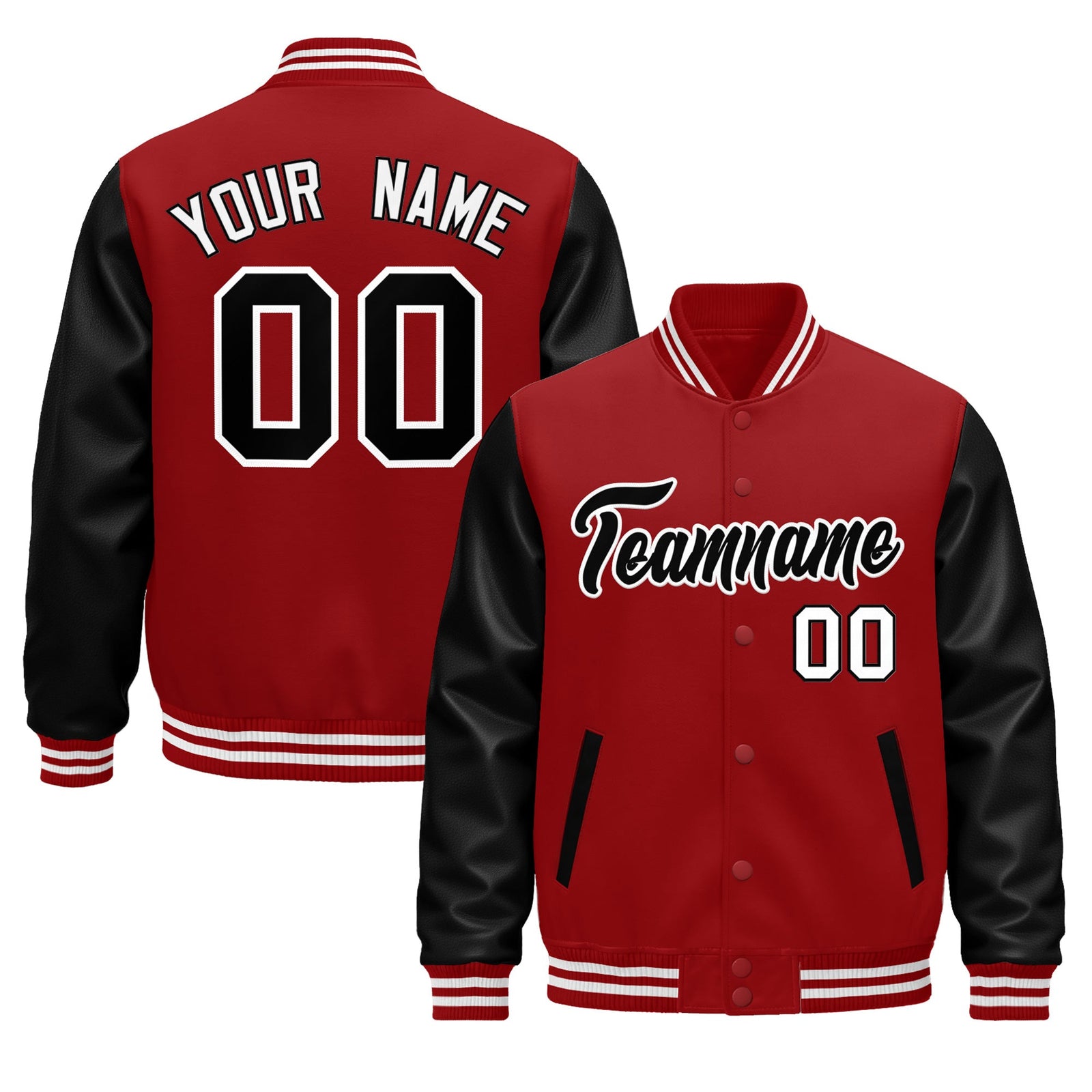 Custom Cream Black Red Raglan Sleeves Varsity Full-Snap Leather Sleeves Letterman Jacket| KXKSHOP