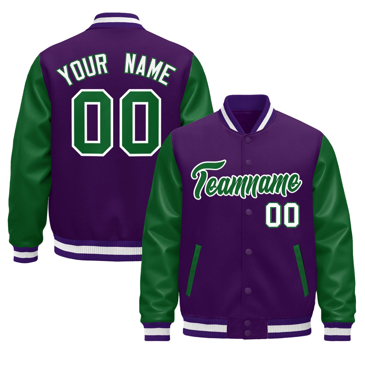 Custom Purple Kelly Green White Raglan Sleeves Varsity Full-Snap Letterman Jacket| KXKSHOP