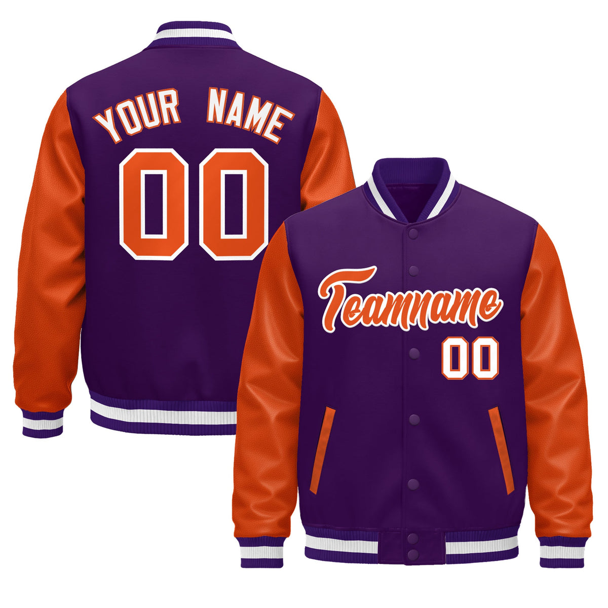 Custom Purple Orange White Raglan Sleeves Varsity Full-Snap Leather Sleeves Letterman Jacket| KXKSHOP