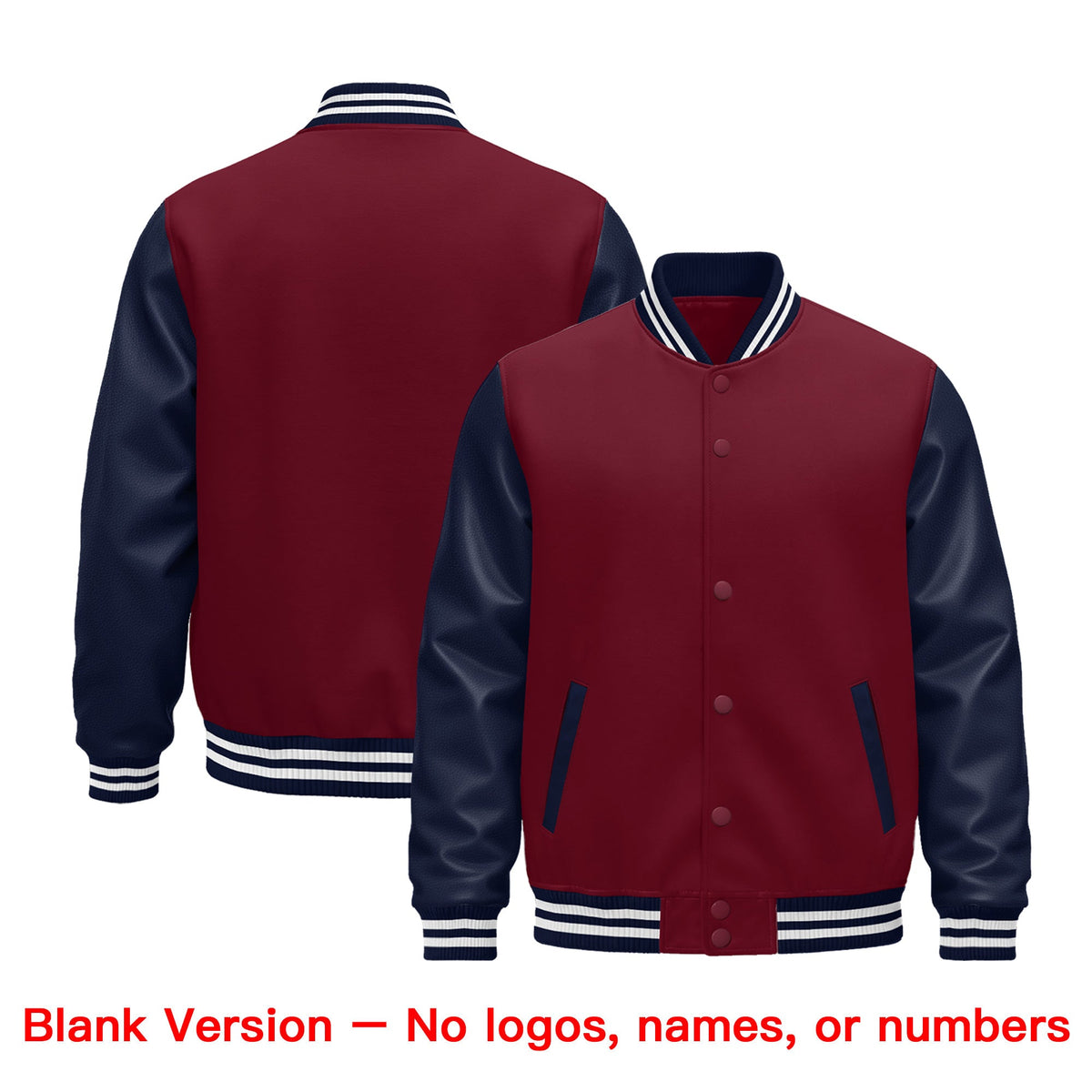 Custom Crimson Navy White Raglan Sleeves Varsity Full-Snap Leather Sleeves Letterman Jacket| KXKSHOP