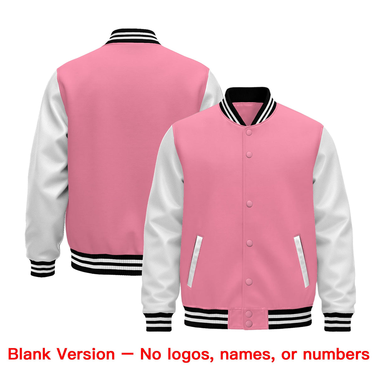 Custom Light Pink White Black Raglan Sleeves Varsity Full-Snap Leather Sleeves Letterman Jacket| KXKSHOP