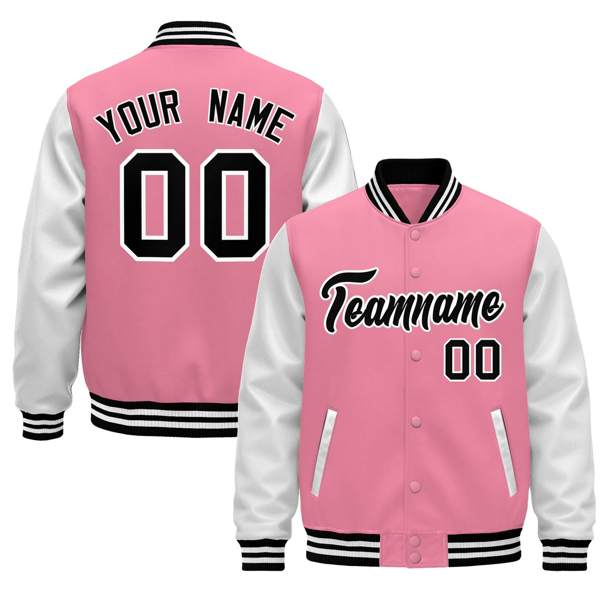Custom Light Pink White Black Raglan Sleeves Varsity Full-Snap Leather Sleeves Letterman Jacket| KXKSHOP