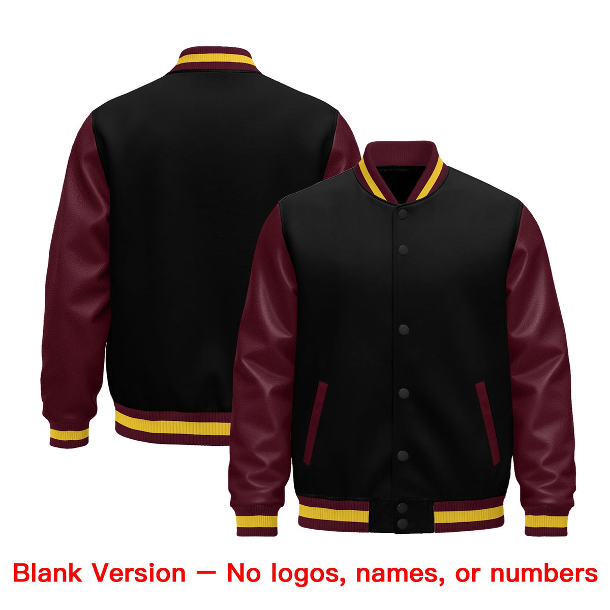 Custom Burgundy Black Crimson Gold Raglan Sleeves Varsity Full-Snap Leather Sleeves Letterman Jacket| KXKSHOP