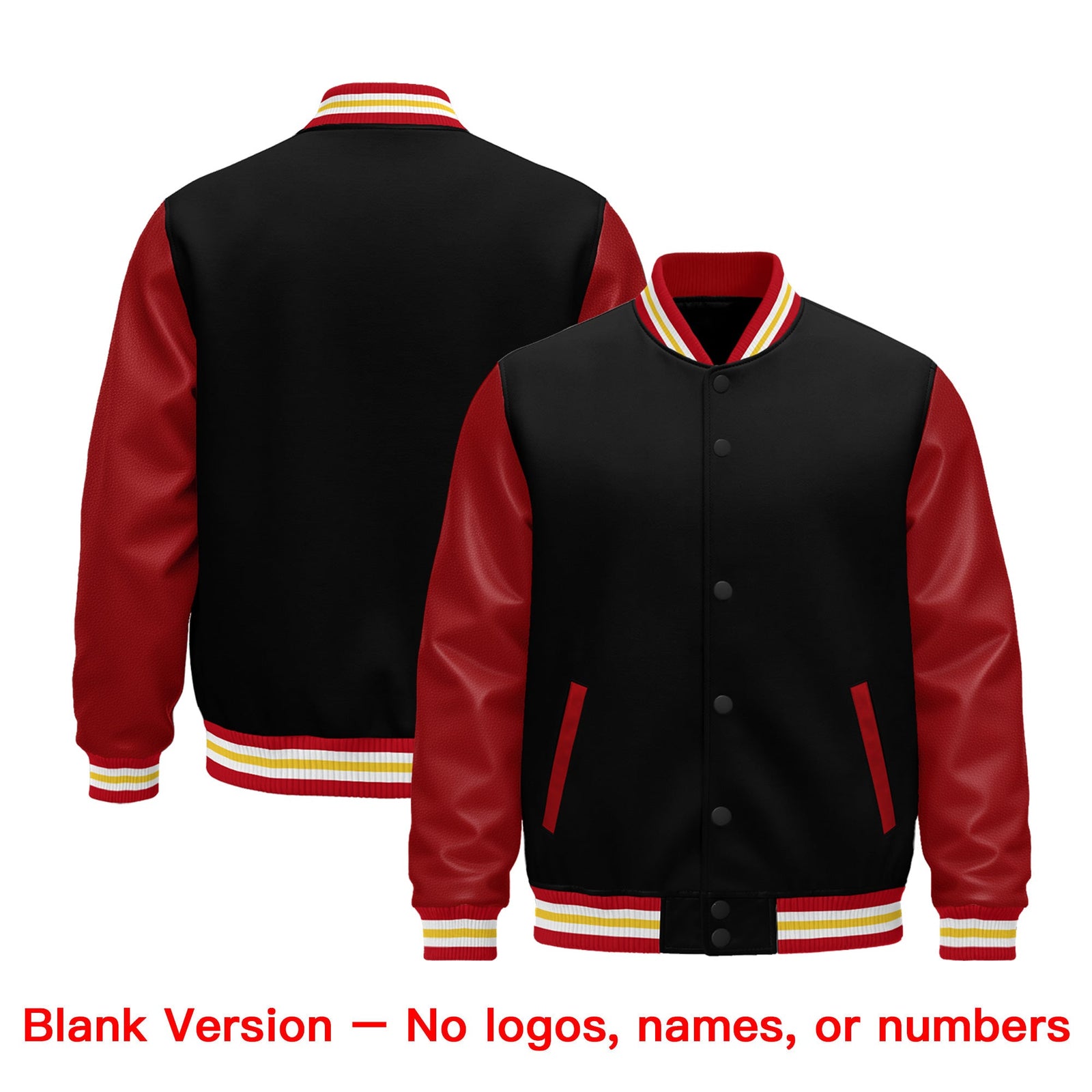 Custom Black Red White Gold Raglan Sleeves Varsity Full-Snap Leather Sleeves Letterman Jacket| KXKSHOP