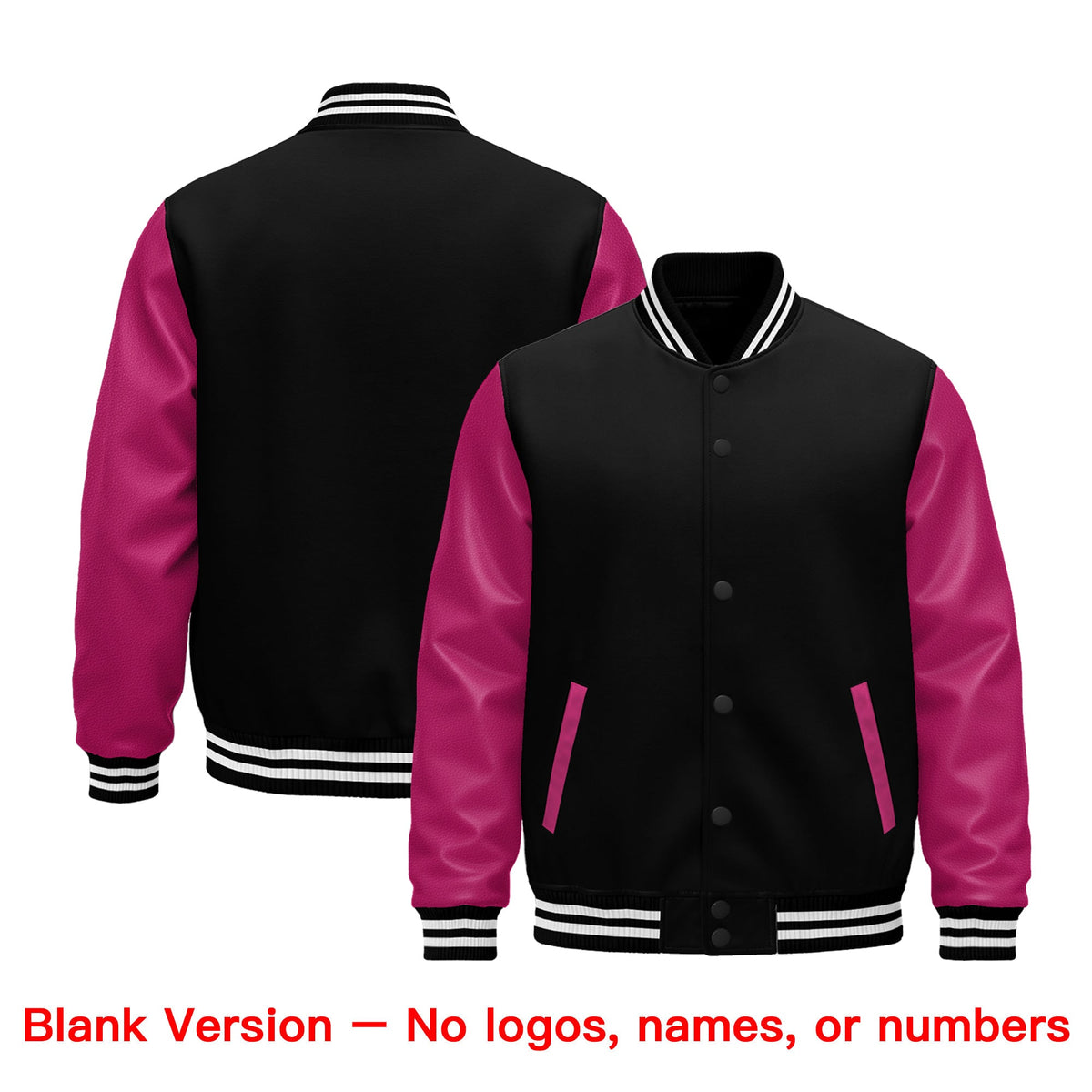 Custom Black Pink White Neon Green Raglan Sleeves Varsity Full-Snap Leather Sleeves Letterman Jacket| KXKSHOP