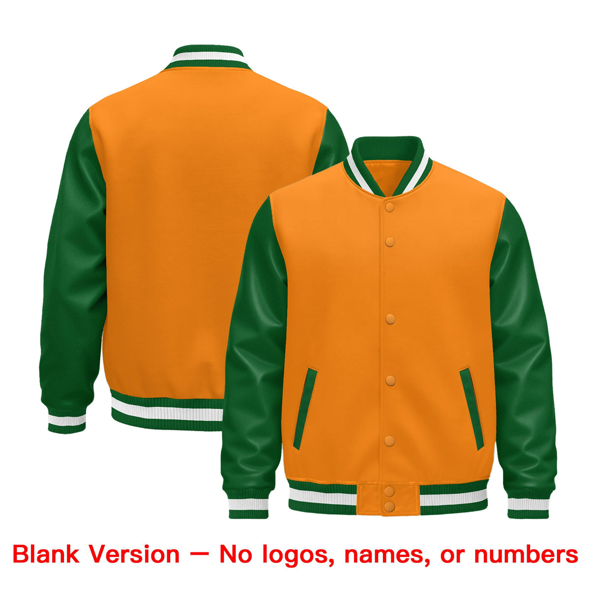 Custom Orange Kelly Green White Raglan Sleeves Varsity Full-Snap Letterman Jacket| KXKSHOP