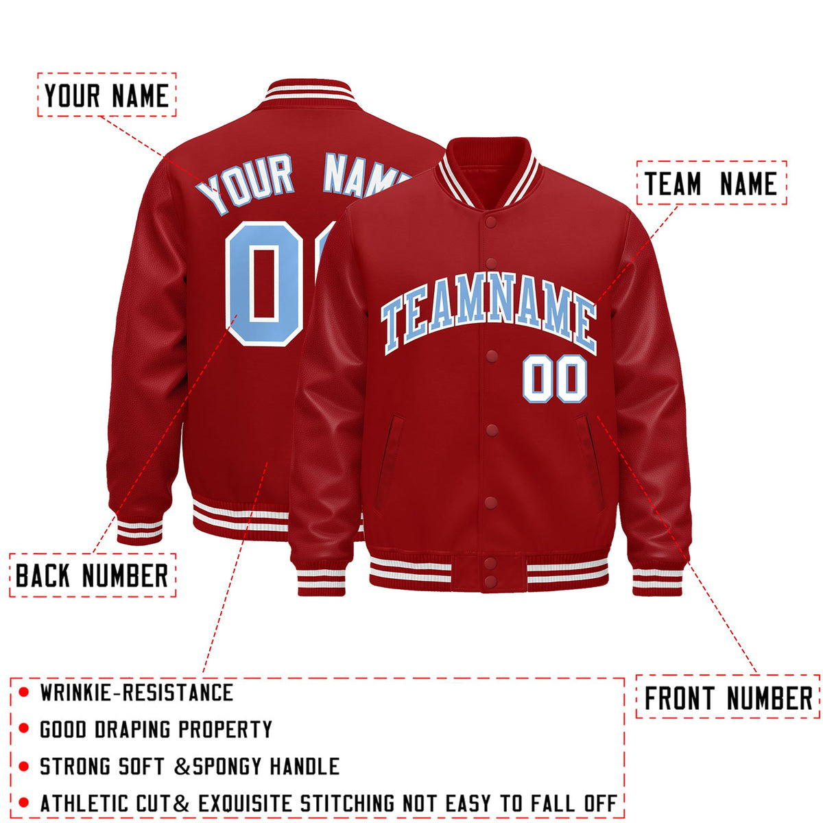 Custom Red White Classic Style Leather Sleeves Wrinkle-Resistant Jacket| KXKSHOP